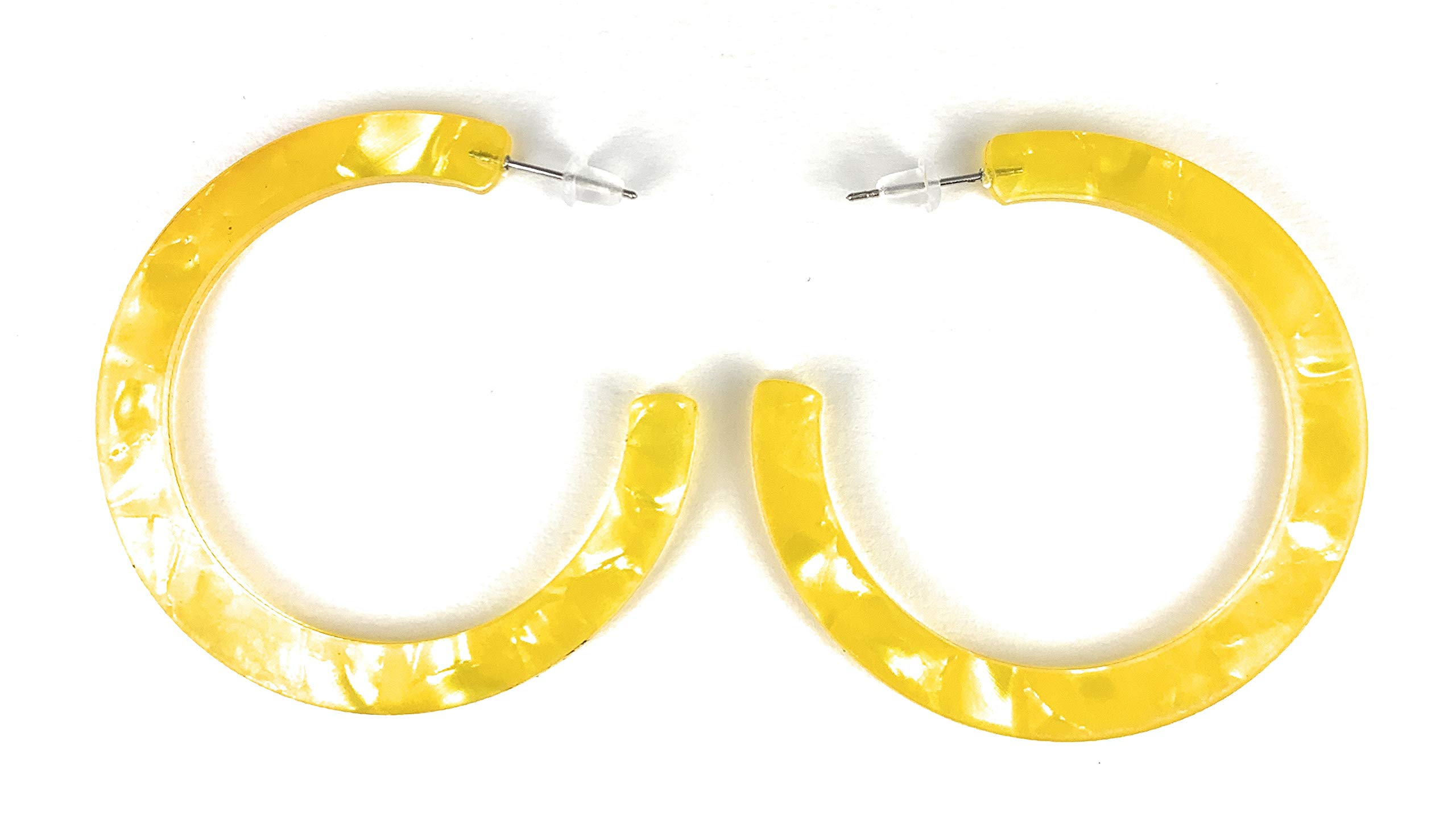 Lightweight Yellow Plastic Hoop Earrings - 2 Inch Acrylic Post Hoops for Women | Perfect for Casual Wear, Parties & Everyday Fashion Accessories