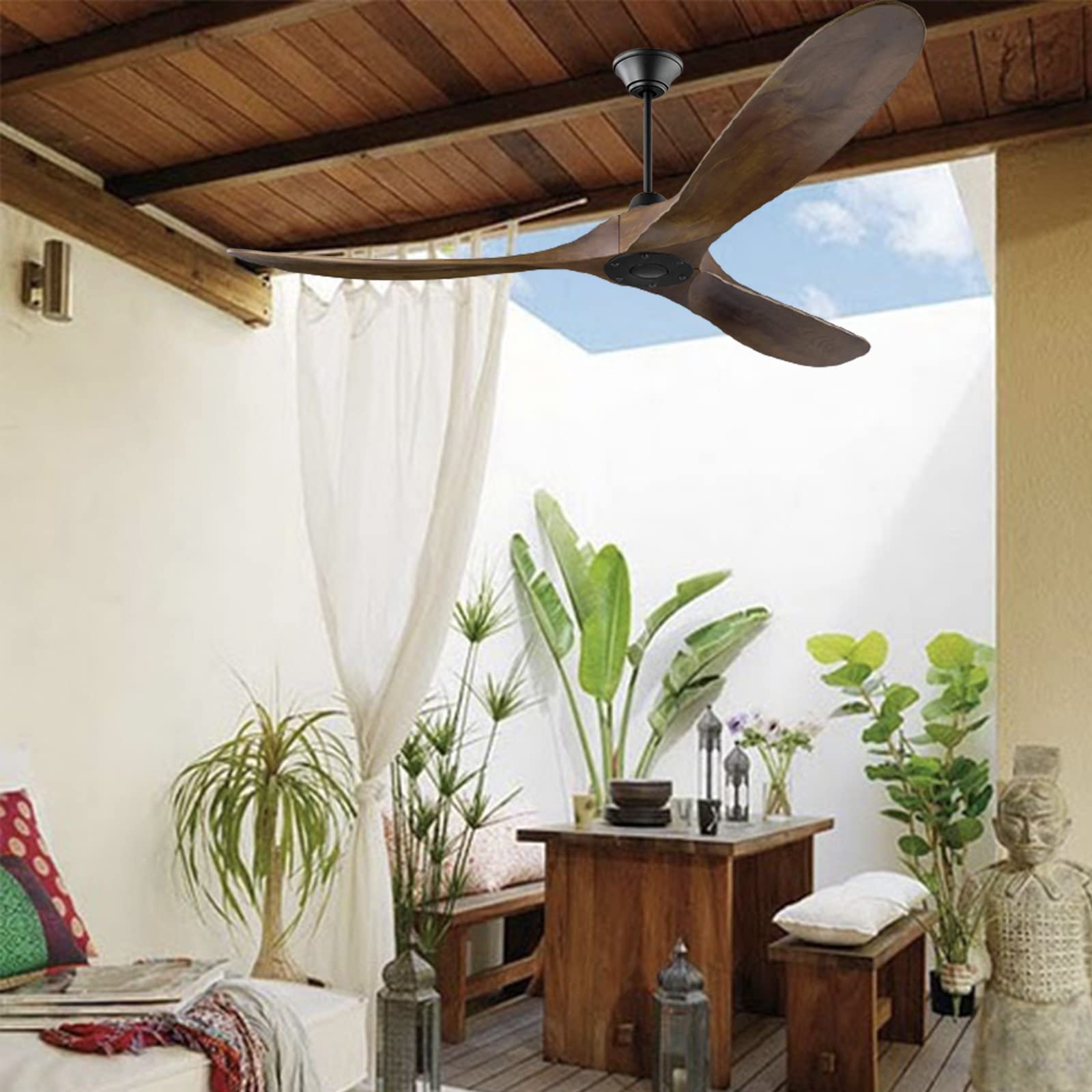 52 Inch Wooden Ceiling Fan with Remote Control - 6-Speed Reversible DC Motor for Indoor/Outdoor Use | Energy Efficient & Silent Operation | Perfect for Living Rooms, Bedrooms, Patios and Great Rooms