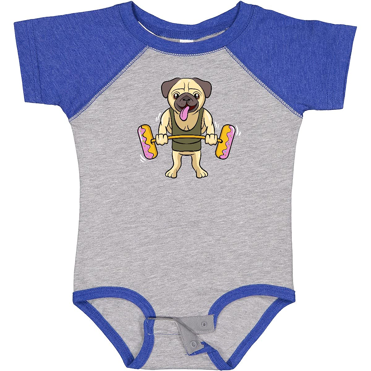 Inktastic Pug Dog Donut Gym Workout Baby Bodysuit - Cute Puppy Print Onesie for Infants & Toddlers - Perfect for Workout, Gym, Playtime & Casual Wear