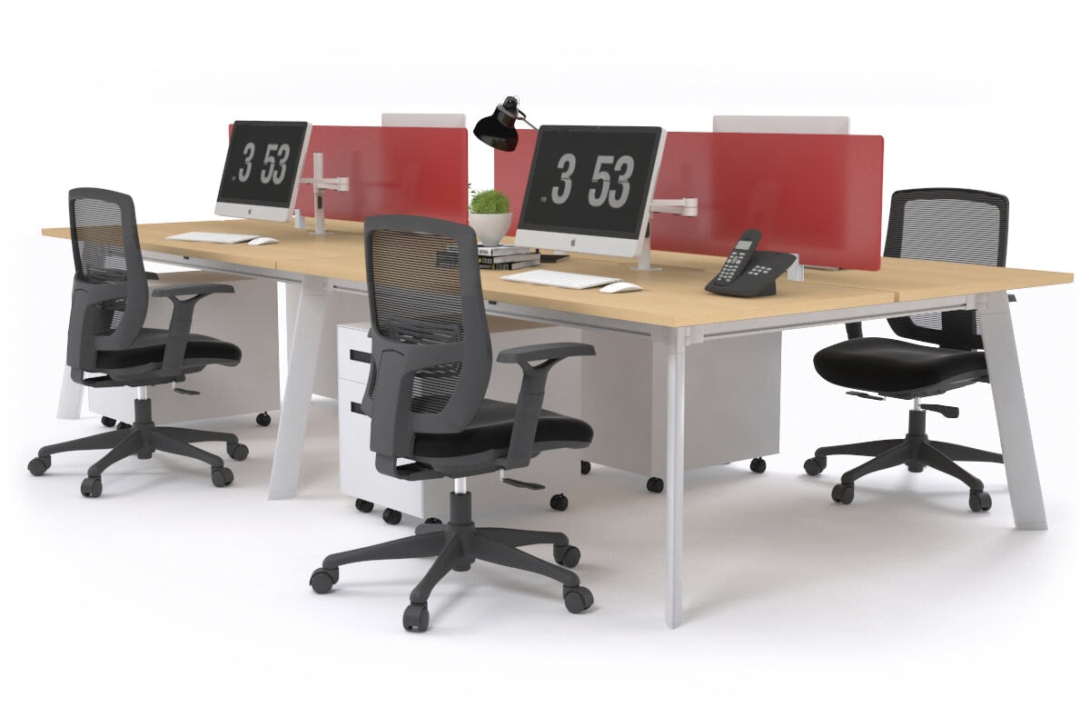 4-Person Workstation with White Frame - 1800L x 800W Office Desk with Cable Management | Perfect for Team Collaboration & Open Office Spaces