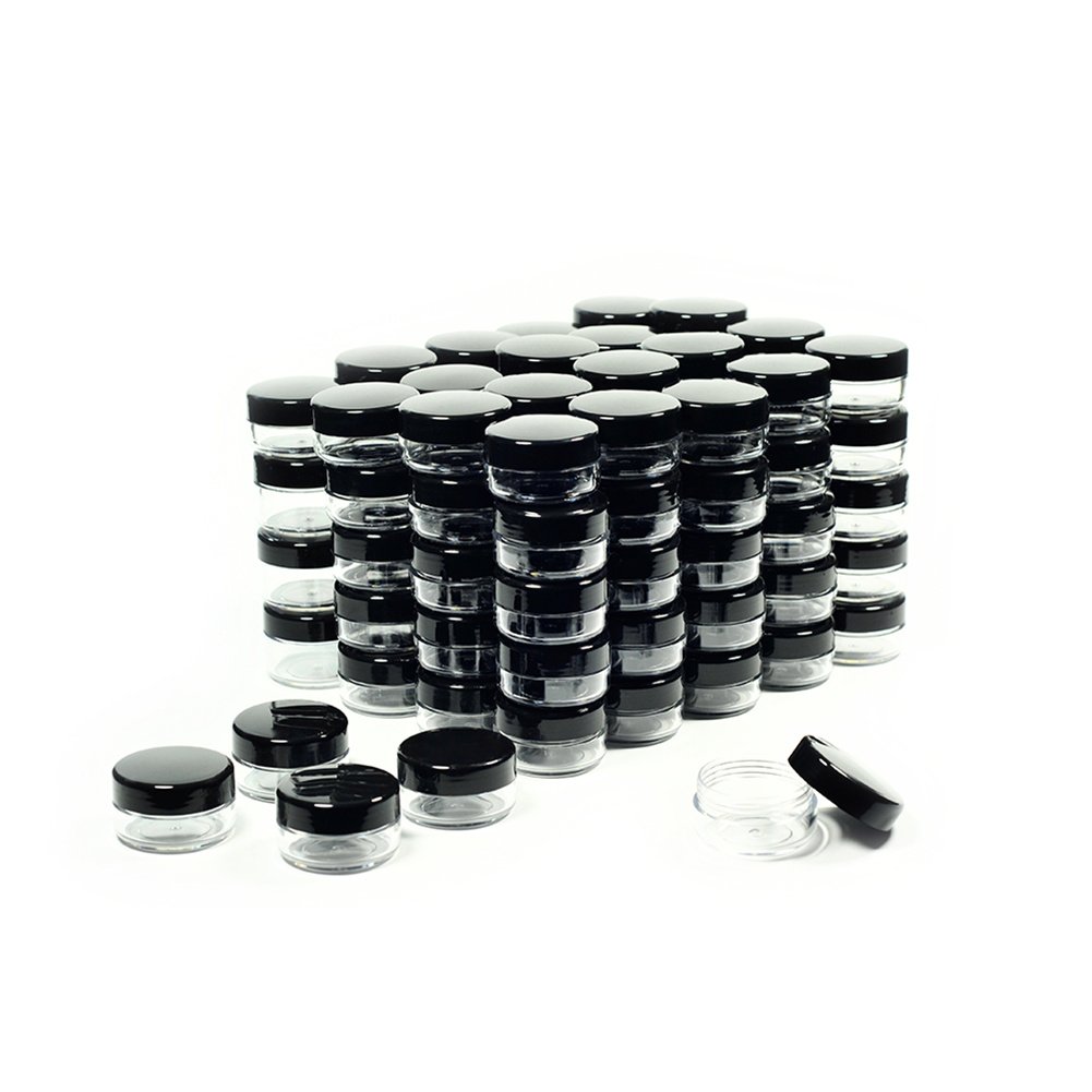 ZEJIA 100-Pack 10g Refillable Black Plastic Sample Jars with Lids - Small Empty Cosmetic Containers for Makeup, Skincare, Travel & DIY Beauty Products
