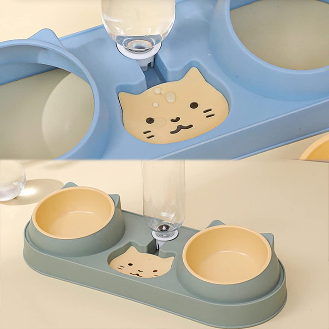 Triple Elevated Cat Bowls with Water Dispenser - 3-in-1 Automatic Pet Feeder for Cats & Small Dogs - Raised Plastic Food & Water Dish Set for Wet/Dry Food (Dark Green) - Perfect for Home, Kitchen & Travel Use