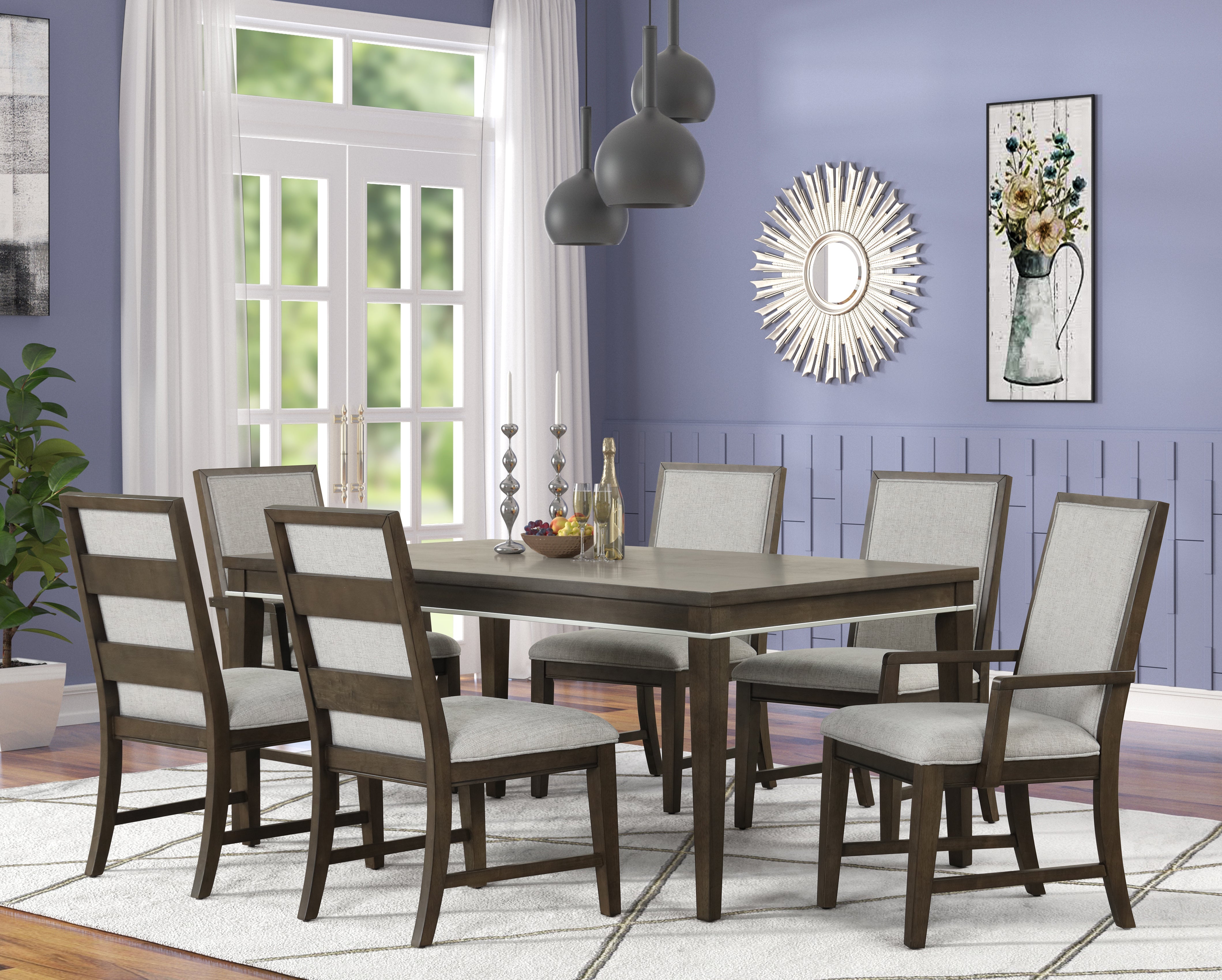 Roundhill Furniture Aberll Wood Dining Room Set - 6-Piece Gray Wooden Table with 4 Side Chairs & 2 Armchairs for Family Dining & Entertaining