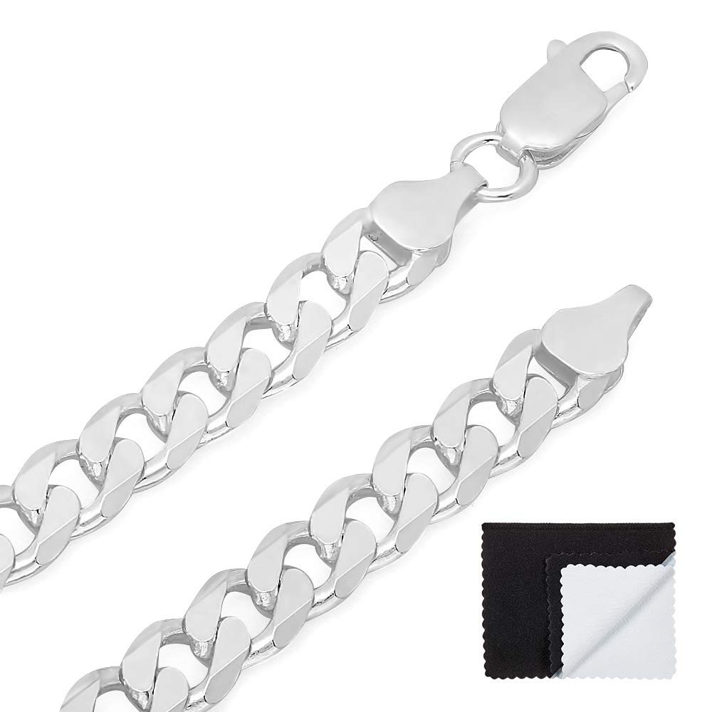 6.5mm Solid .925 Sterling Silver Beveled Curb Chain Necklace for Men - Durable & Stylish Silver Jewelry for Everyday Wear, Gifts & Special Occasions