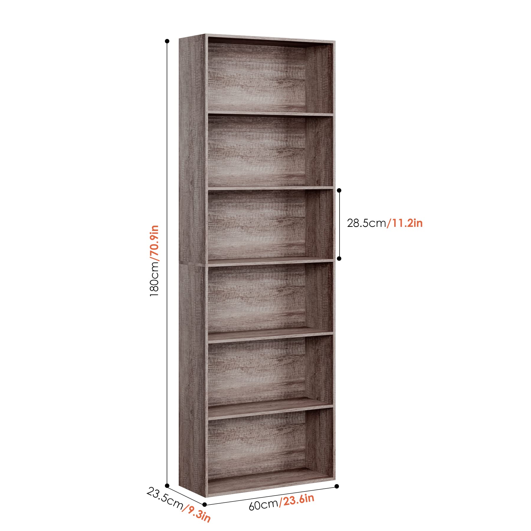 FOTOSOK 6-Tier Open Bookcase & Bookshelf - Freestanding Display Storage Shelf for Bedroom, Living Room & Office - Solid Oak Wood Shelving Unit - Perfect for Home Decor, Book Storage & Display Organizer