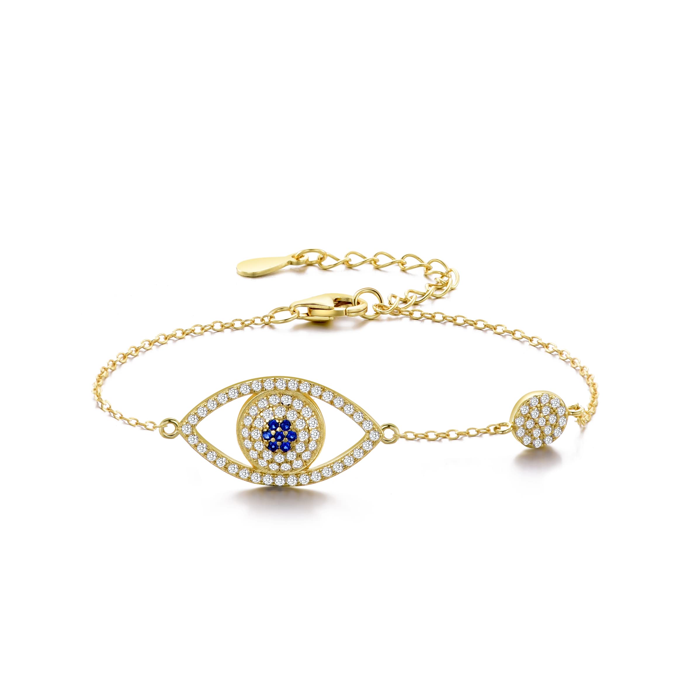 925 Sterling Silver Heart & Evil Eye Bracelet for Women - Gold/Rhodium Plated, Waterproof, Dainty Jewelry Gift for Her - Perfect for Everyday Wear, Birthday & Anniversary Presents