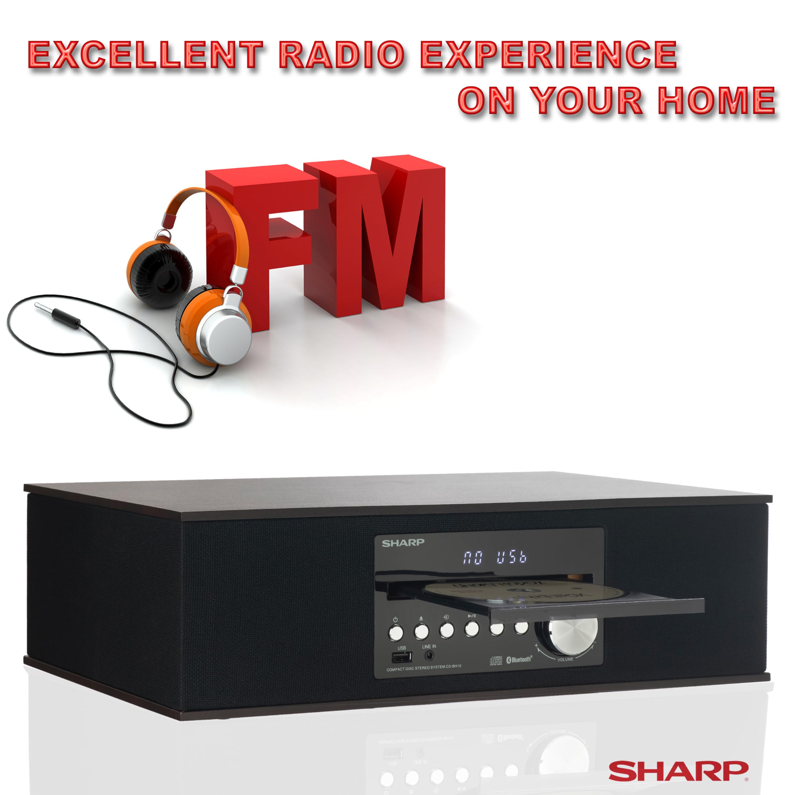 Vintage Style Retro Bluetooth CD Player with Wood Speakers - Sharp CD-BH10 Wireless Audio System | USB MP3 Playback, FM Stereo Tuner, AUX Input | Perfect for Home, Office & Retro Music Lovers