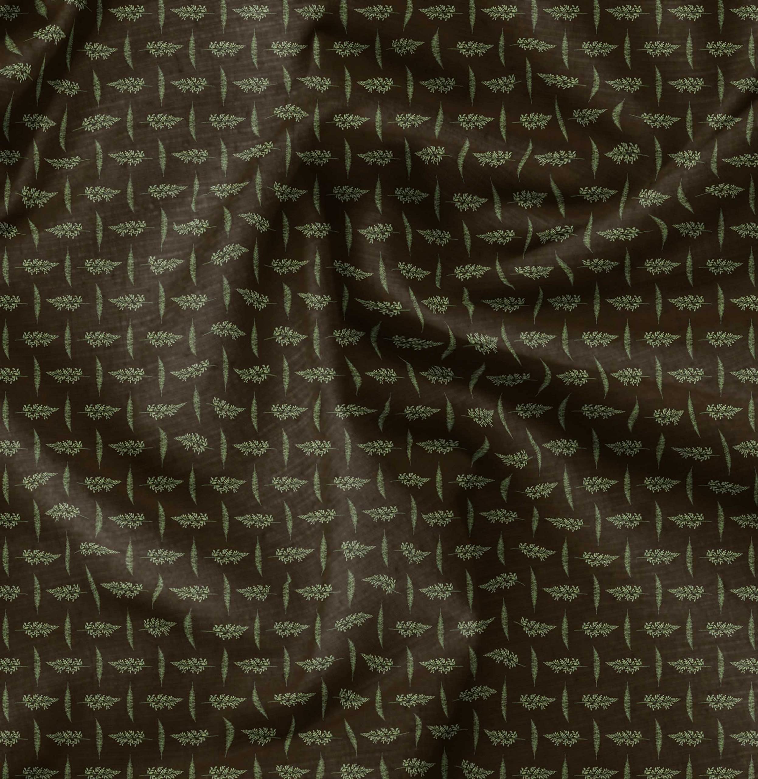 Soimoi Moss Georgette Brown Fabric by The Yard - 44 Inch Wide Printed Textile with Mimosa Pudica Leaves Design for Dresses, Curtains & Home Decor | Botanical Beauty Fabric for DIY Sewing Projects & Fashion Design