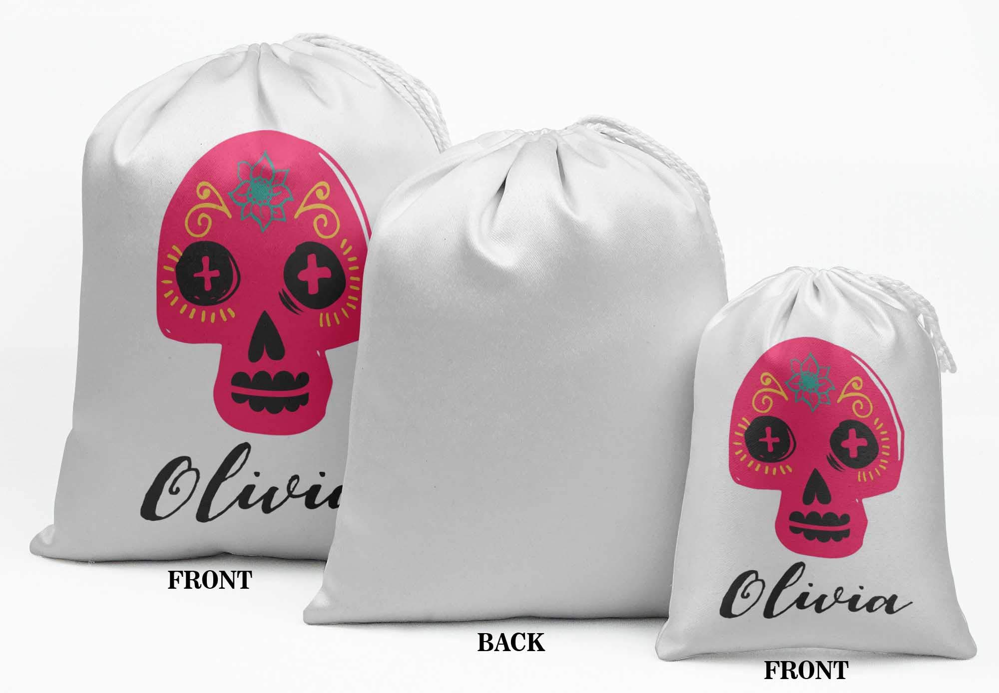 Custom White Skull Halloween Party Favor Bags - 15pc for Candy & Gifts
