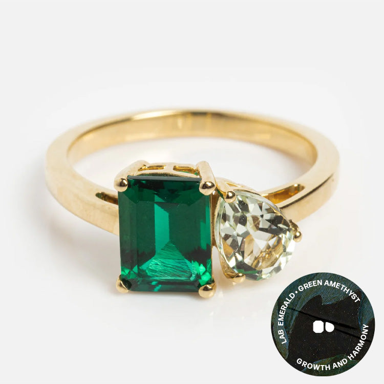 Solid Gold Toi et Moi Colorful Gemstone Ring - Unique Handmade Jewelry for Women, Perfect for Engagement, Anniversary & Special Occasions