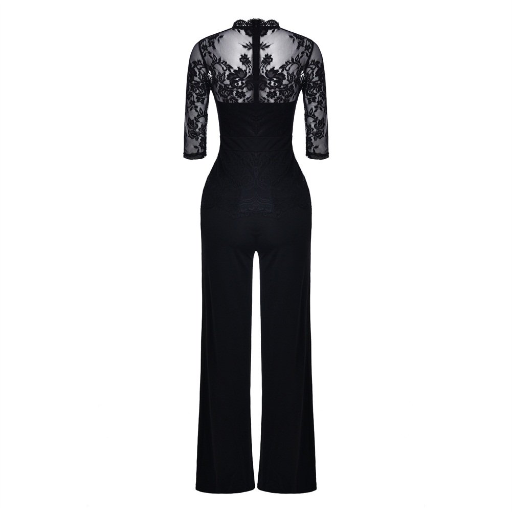 Corala Molisry Women's Long Sleeve Lace Top & High Waisted Wide Leg Jumpsuit Romper - Elegant Lace Outfit for Date Night, Party, and Special Occasions