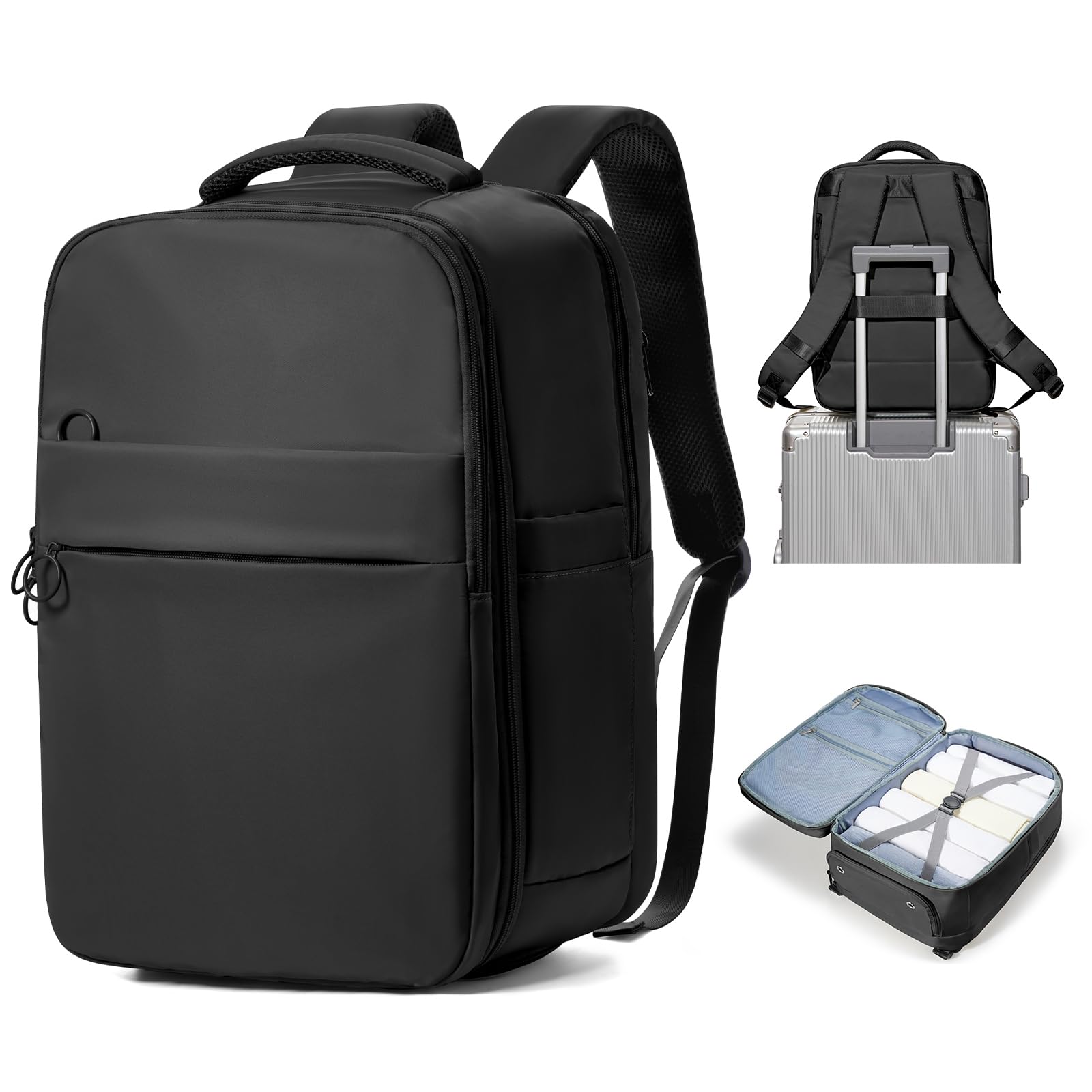 Large Black Travel Backpack - TSA Approved Carry On Backpack for Airplane Travel | Durable Flight Personal Item Bag for Women & Men | Perfect for Business Trips, Weekend Getaways & Adventure Travel