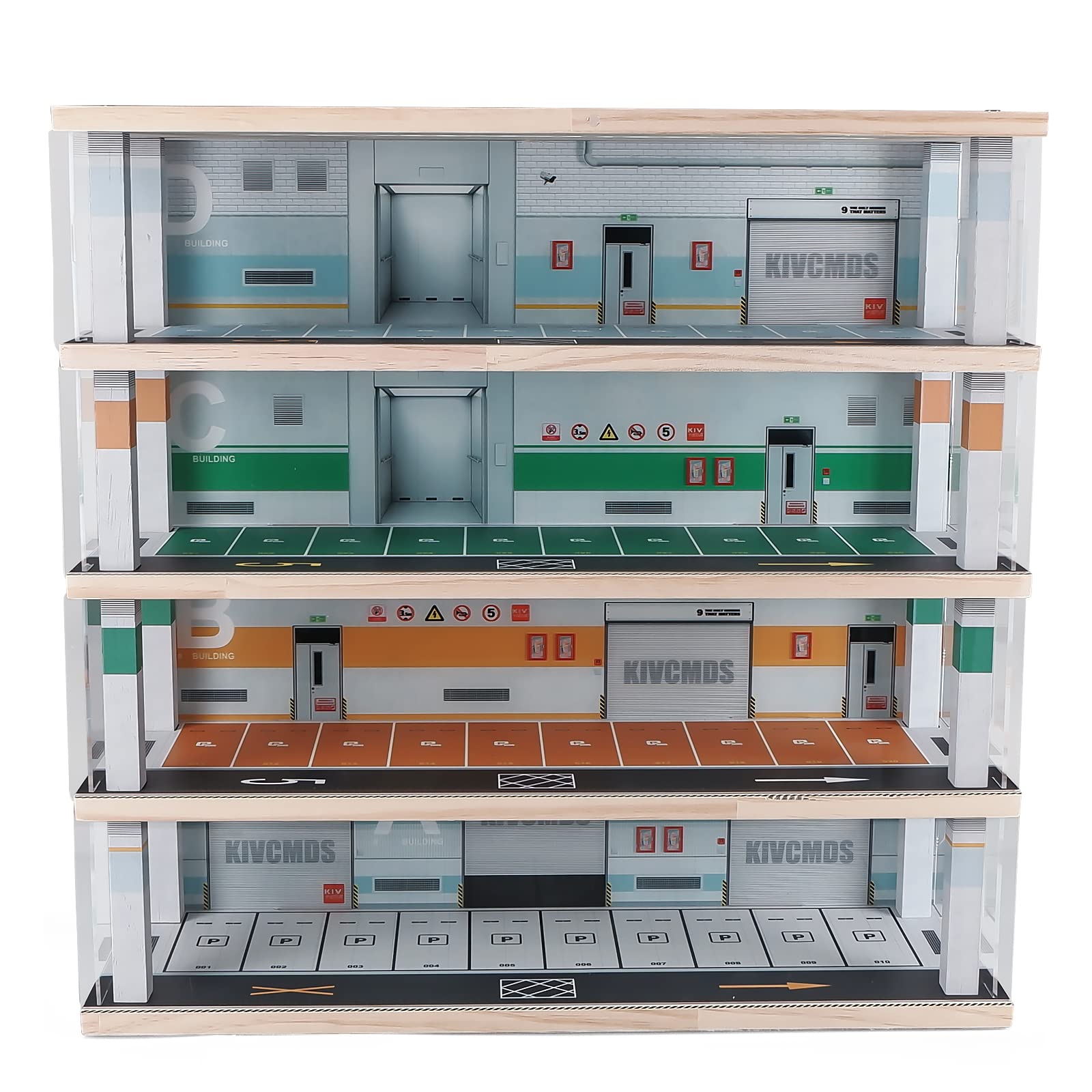 1:64 Scale Alloy Car Model Display Case with LED Lights - 4-Level Parking Garage (40 Spaces) for Hot Wheels & Die-Cast Cars Collection - Perfect for Showcasing Miniature Vehicles in Underground Garage Scenes (KW-262-1)