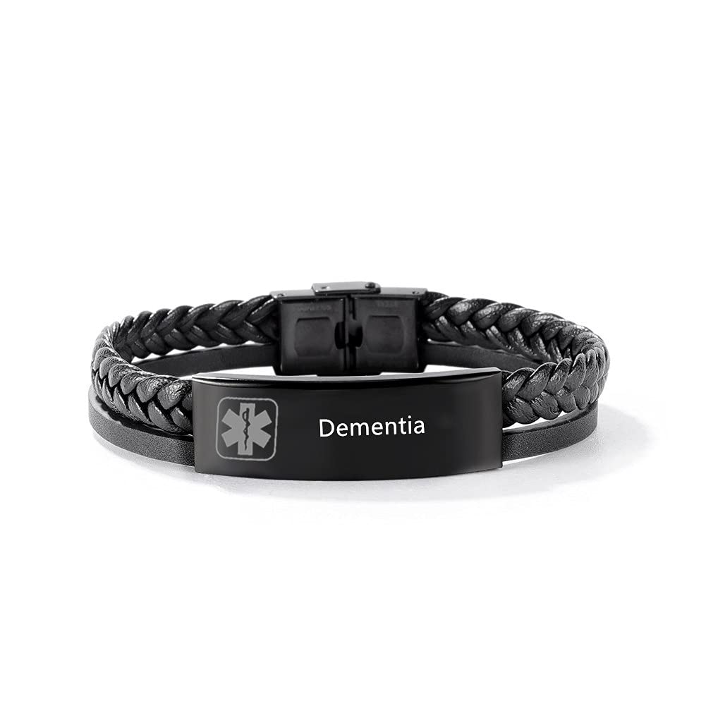 Medical Alert ID Bracelet for Men & Women - Double Layer Braided Leather Emergency Identification Wristband with Customizable Medical Card - Perfect for Seniors, Diabetics, Allergy Sufferers & Outdoor Activities