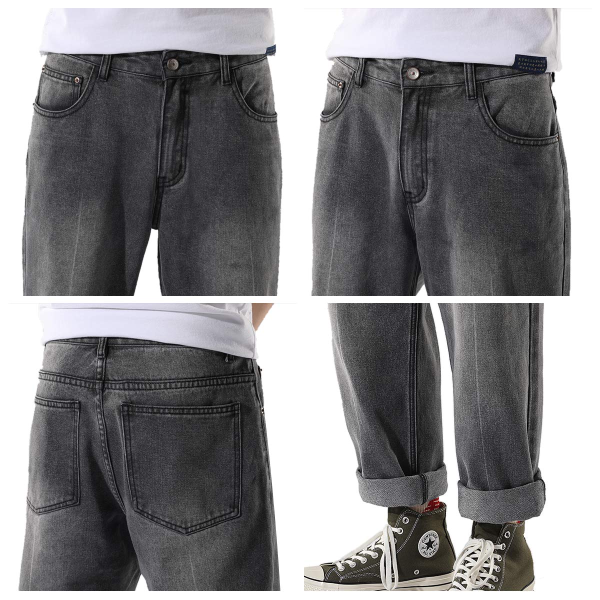 **DOSLAVIDA Men's Work Jeans - Casual Hip Hop Cargo Pants, Loose Fit Straight Wide Leg Cotton Denim with Zipper | Durable & Comfortable for Work, Streetwear & Everyday Wear**