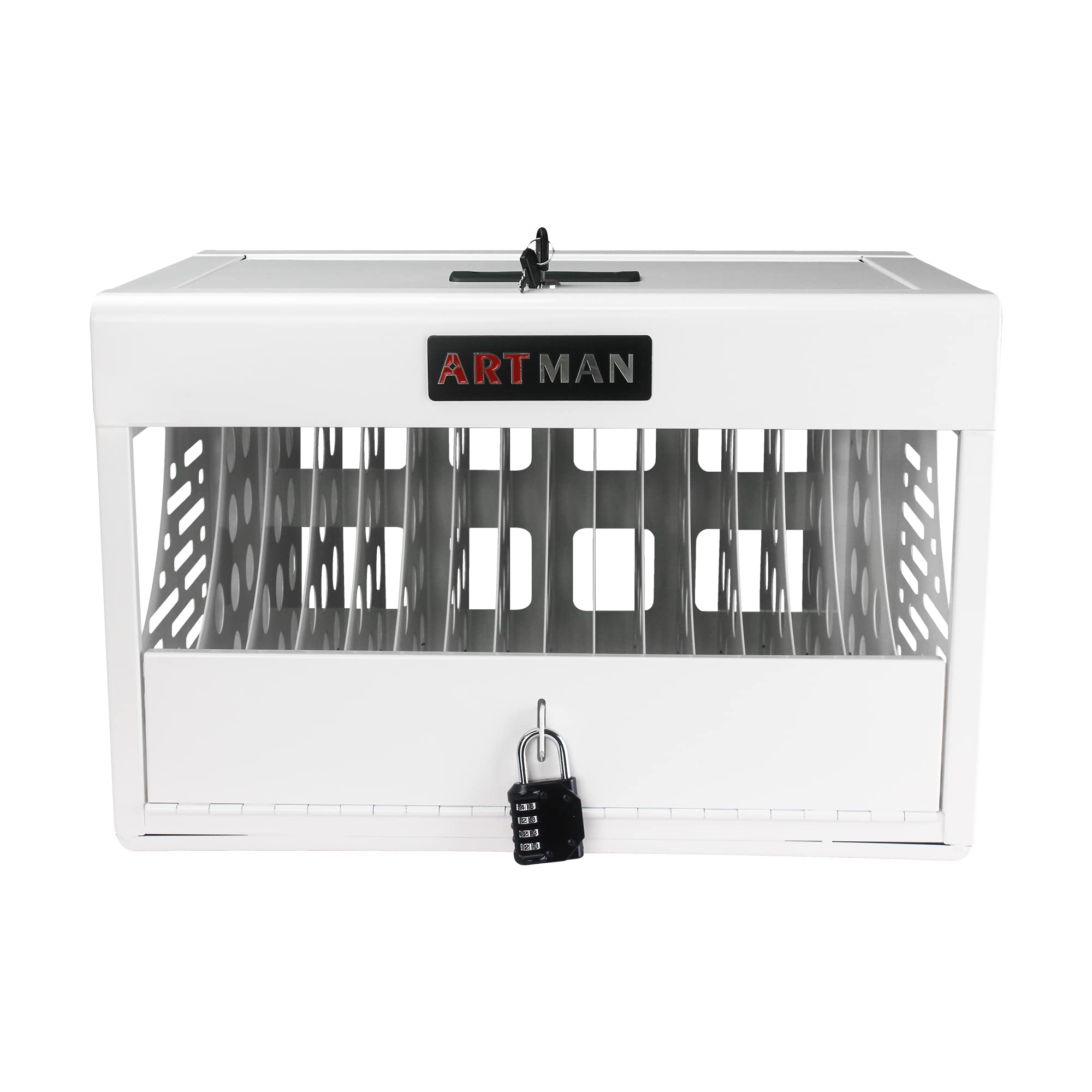 16-Device Laptop Charging Station for iPad Chromebook Tablet - Secure Classroom Charging Cabinet with Cable Management, Combination Lock & Organizer - Perfect for Schools, Offices & Libraries (White)