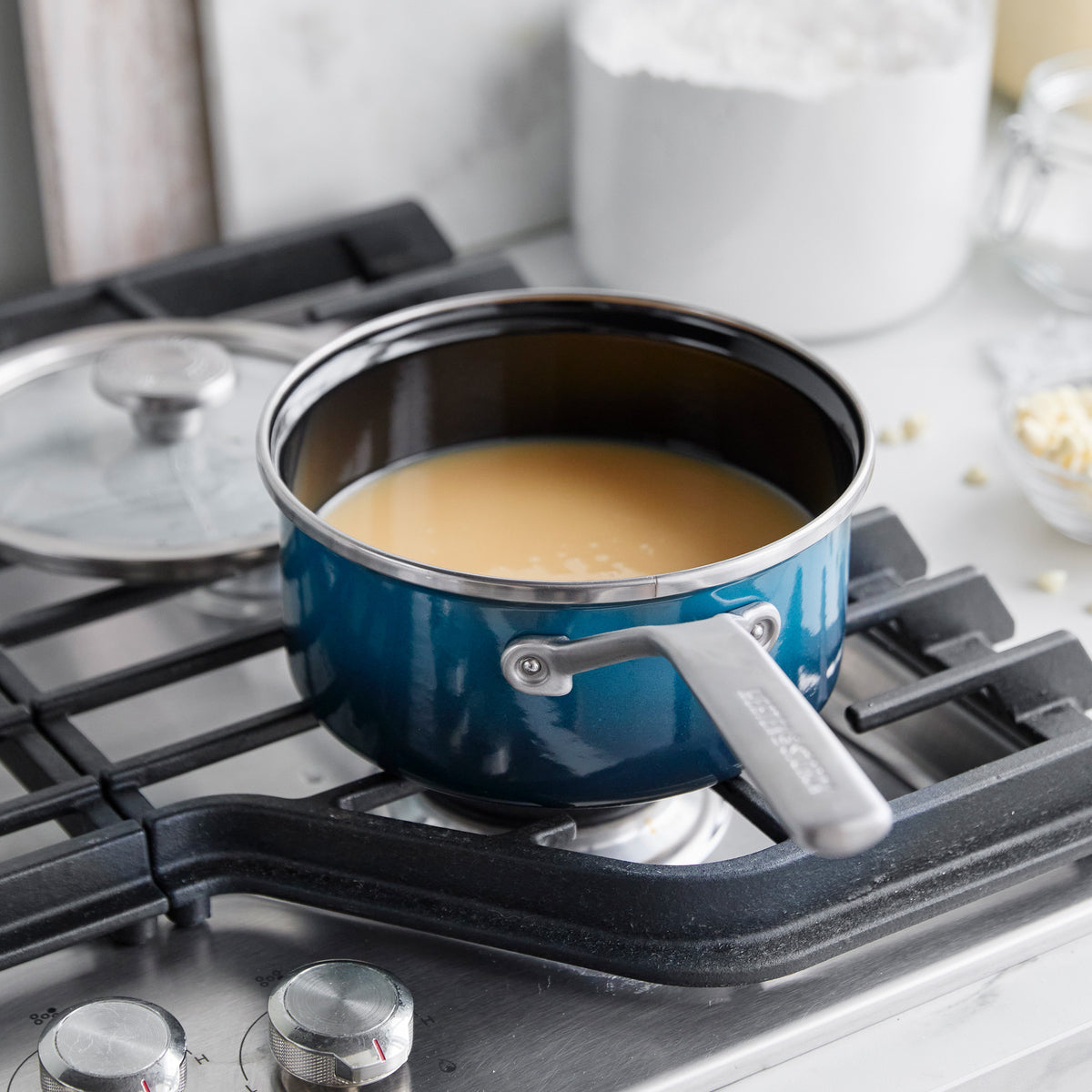 Premium Merten & Storck 2 Quart Enameled Steel Saucepan with Glass Lid - Durable Aegean Teal Cookware for Sauces, Soups & Stews - Perfect for Stovetop Cooking & Kitchen Decor
