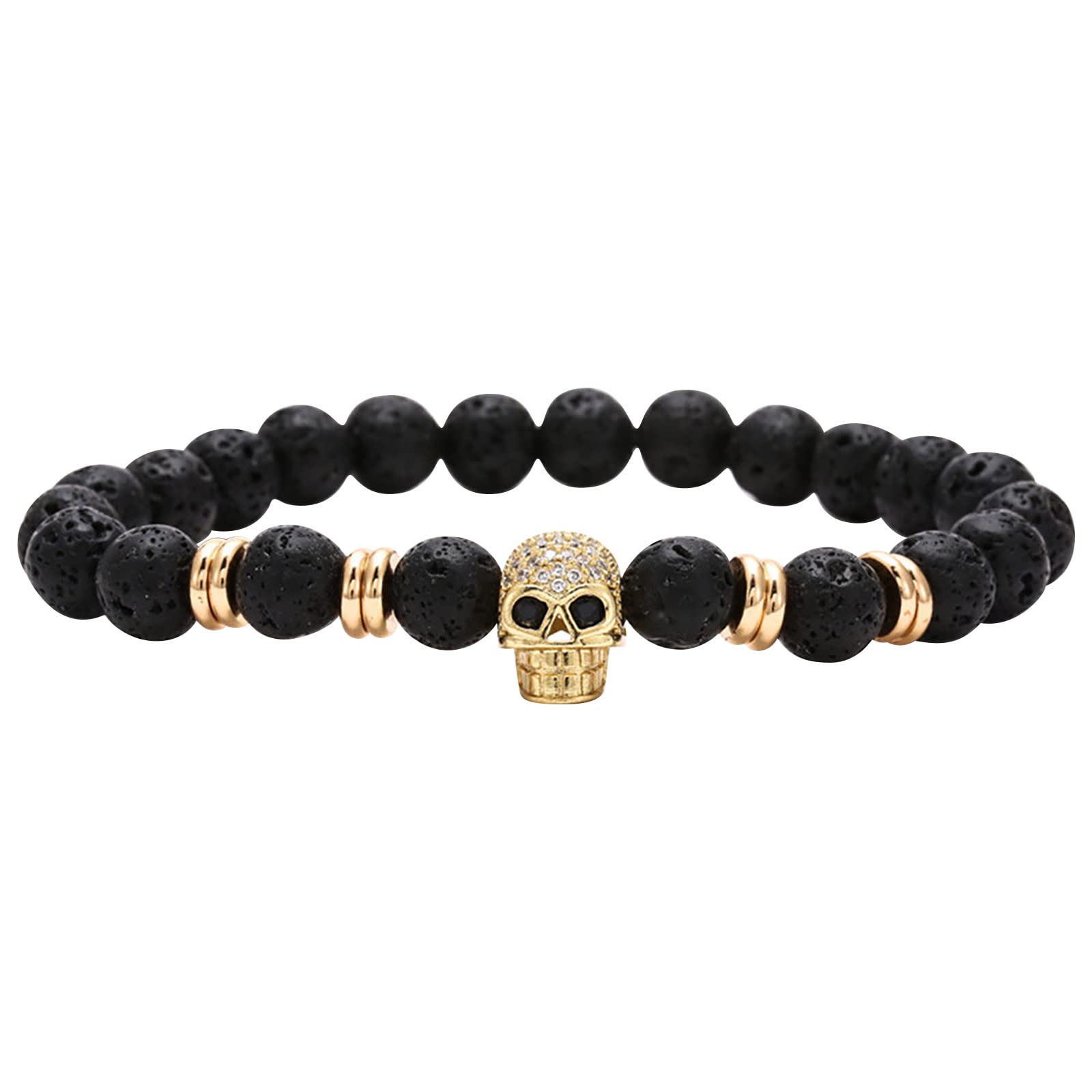 **Men's Sport Watch with Volcanic Black Zircon & Buddha Beads Bracelet - Unisex Trendy Jewelry for Men & Women (Gold, One Size) - Perfect for Gym, Outdoor & Casual Wear**