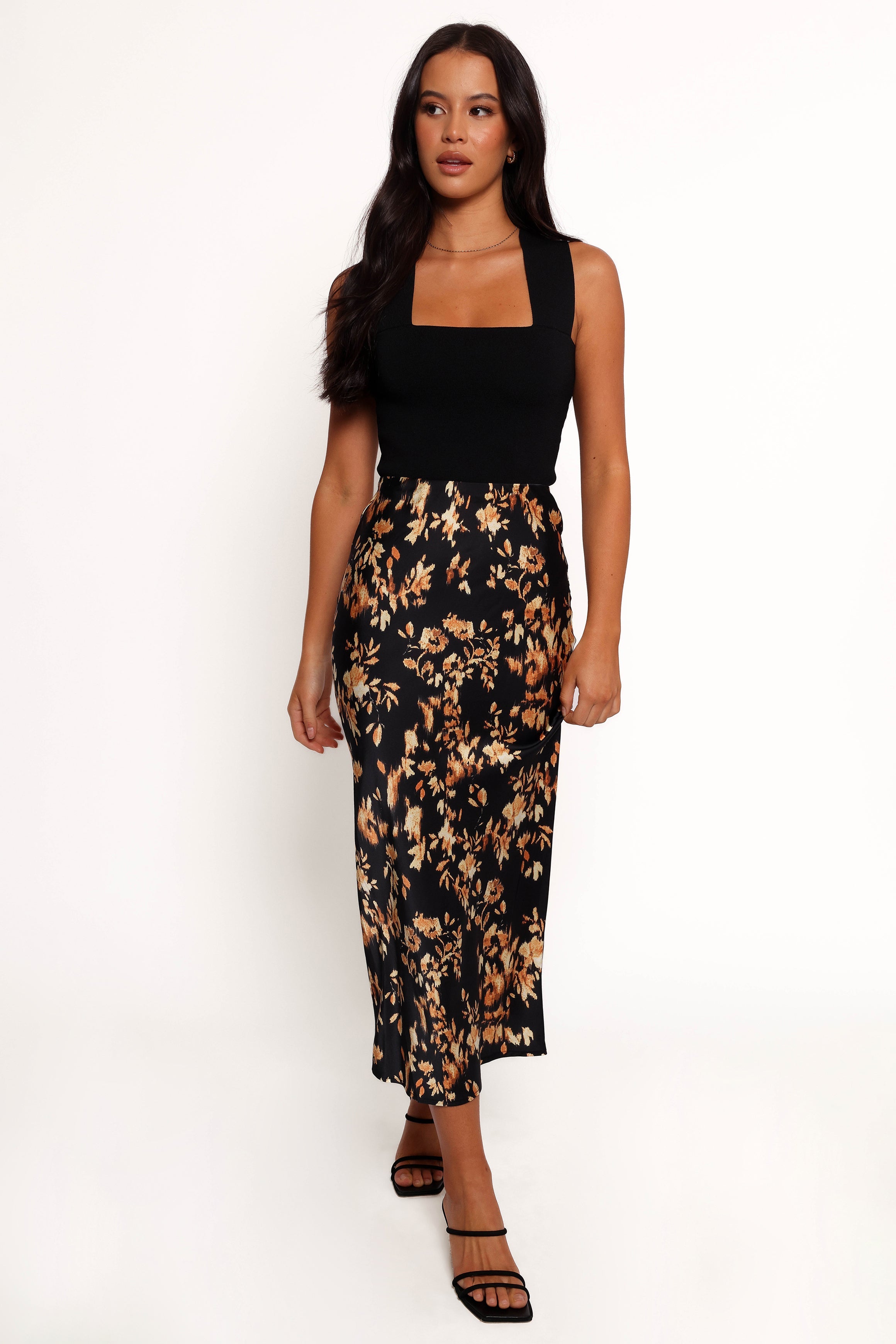 Kenna Satin Midi Skirt for Women - Elegant High Waist A-Line Pleated Skirt in Midnight Glow | Perfect for Office, Date Night & Special Occasions