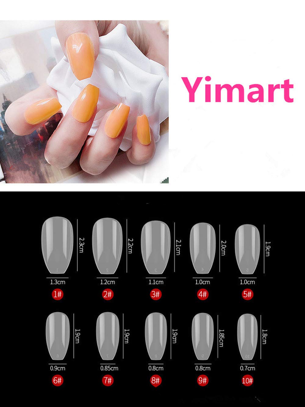 YIMART 500pcs Coffin Fake Nails - Ballerina Acrylic Nail Tips Full Cover Artificial False Nails for Salon & Home Manicure - Natural Coffin Shape for Party, Wedding & Special Occasions