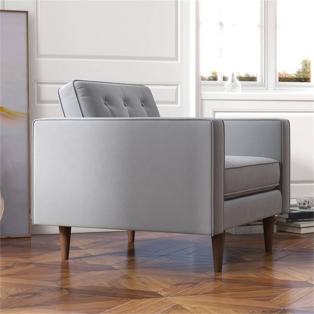 ASHCROFT Harriet Mid Century Modern Velvet Accent Armchair - Gray Upholstered Lounge Chair for Living Room, Bedroom & Office Decor