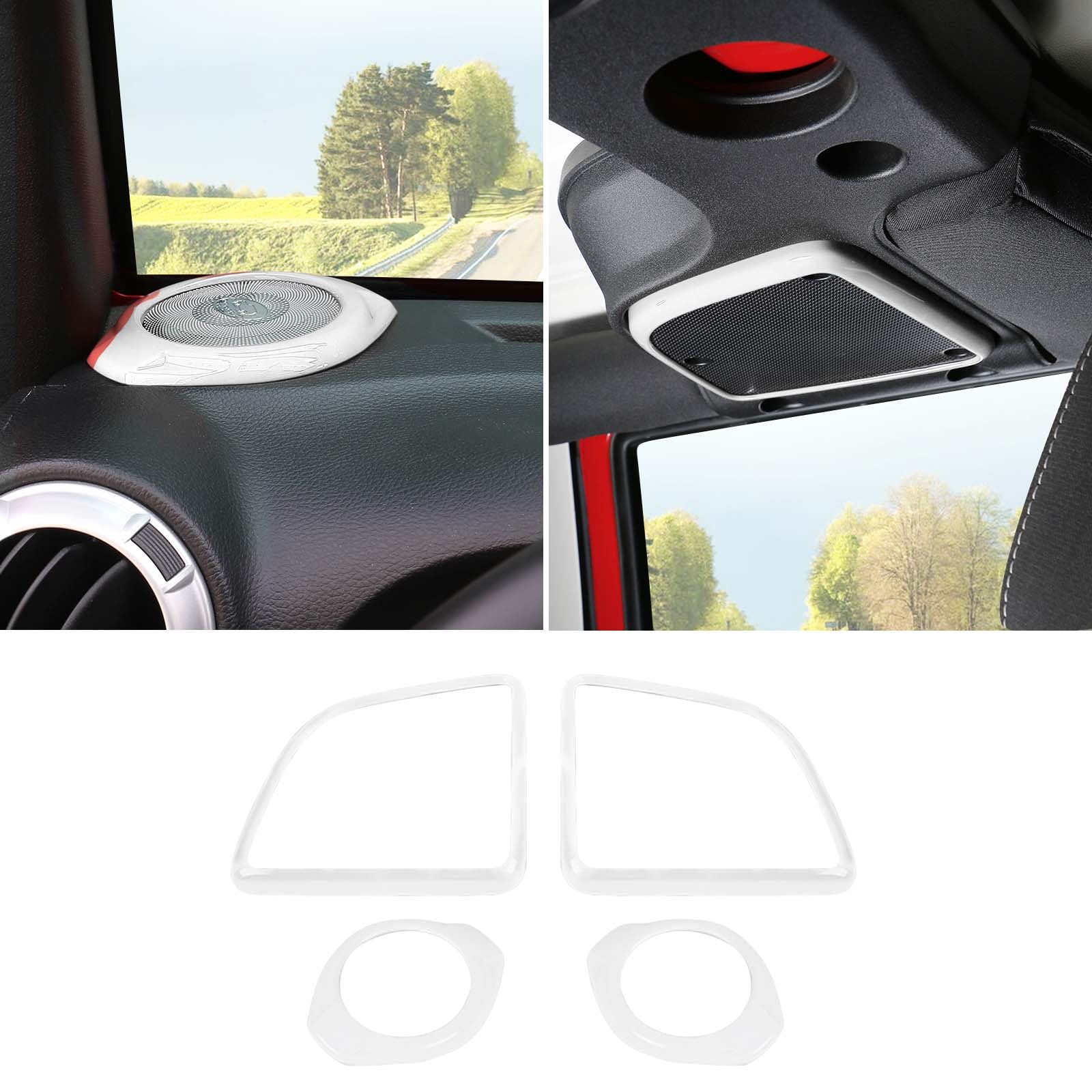2015-2018 Jeep Wrangler JK JKU 4PCS A Pillar Speaker & Roof Top Speaker Cover Interior Trim Accessories - White | Perfect for Off-Roading & Car Audio Upgrades