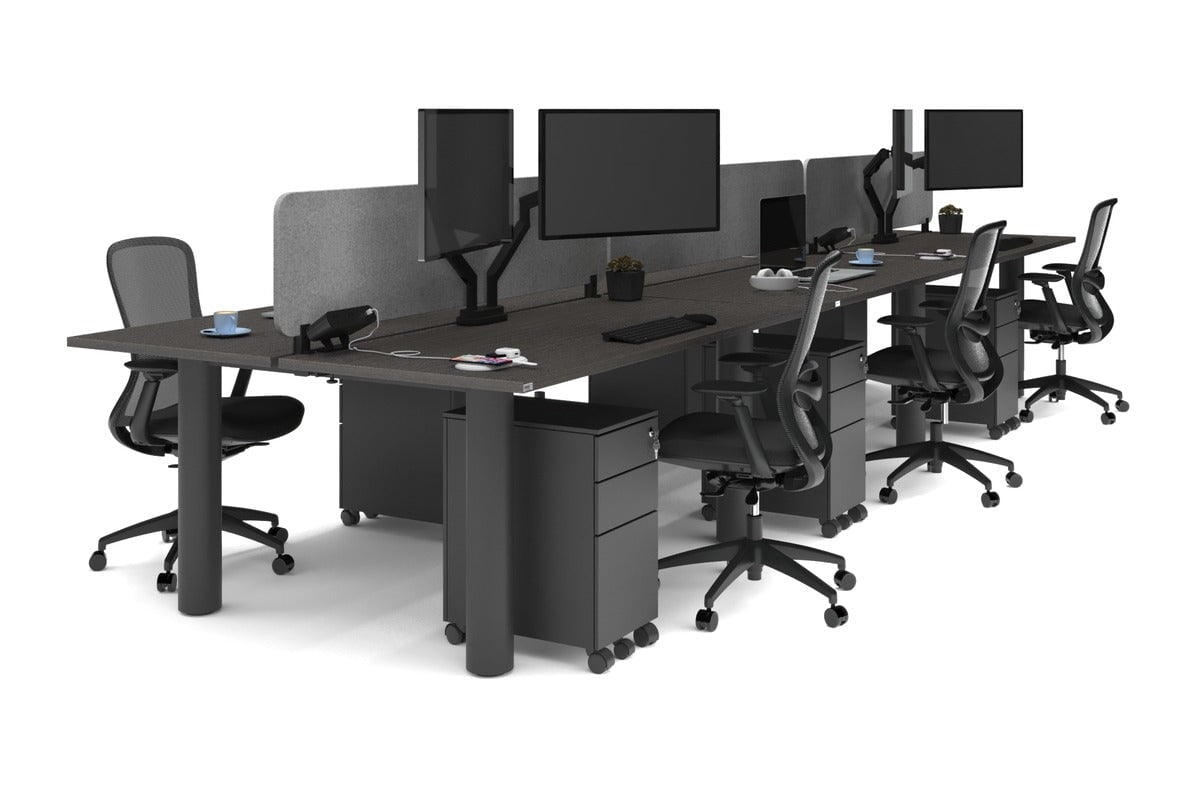 Quadro Cylinder Leg 6-Person Office Workstation Desk [1600L x 700W] - Modern Collaborative Workspace Solution for Team Meetings & Office Productivity
