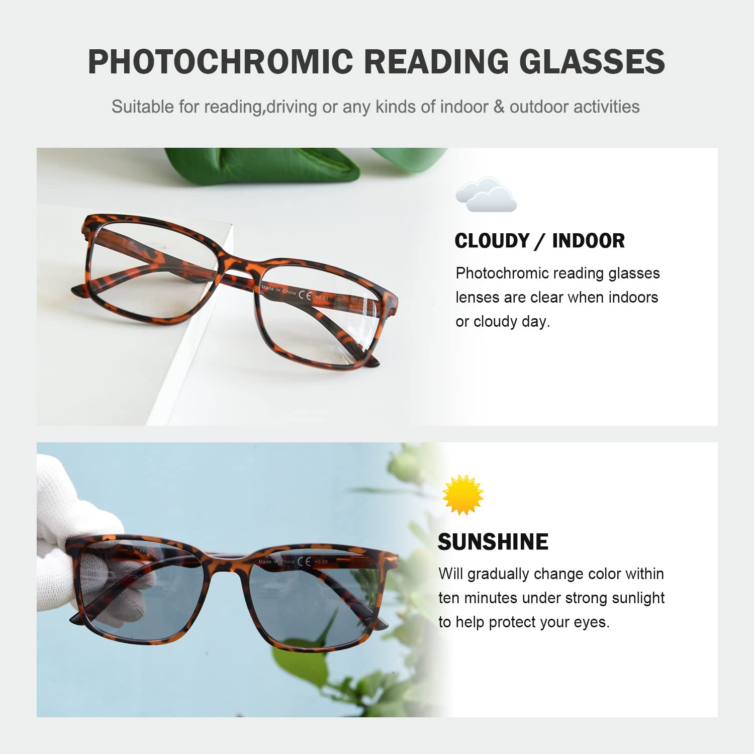 Eyekepper Photochromic Transition Reading Glasses +2.50 for Women & Men - Light Adaptive Lenses for Indoor/Outdoor Use