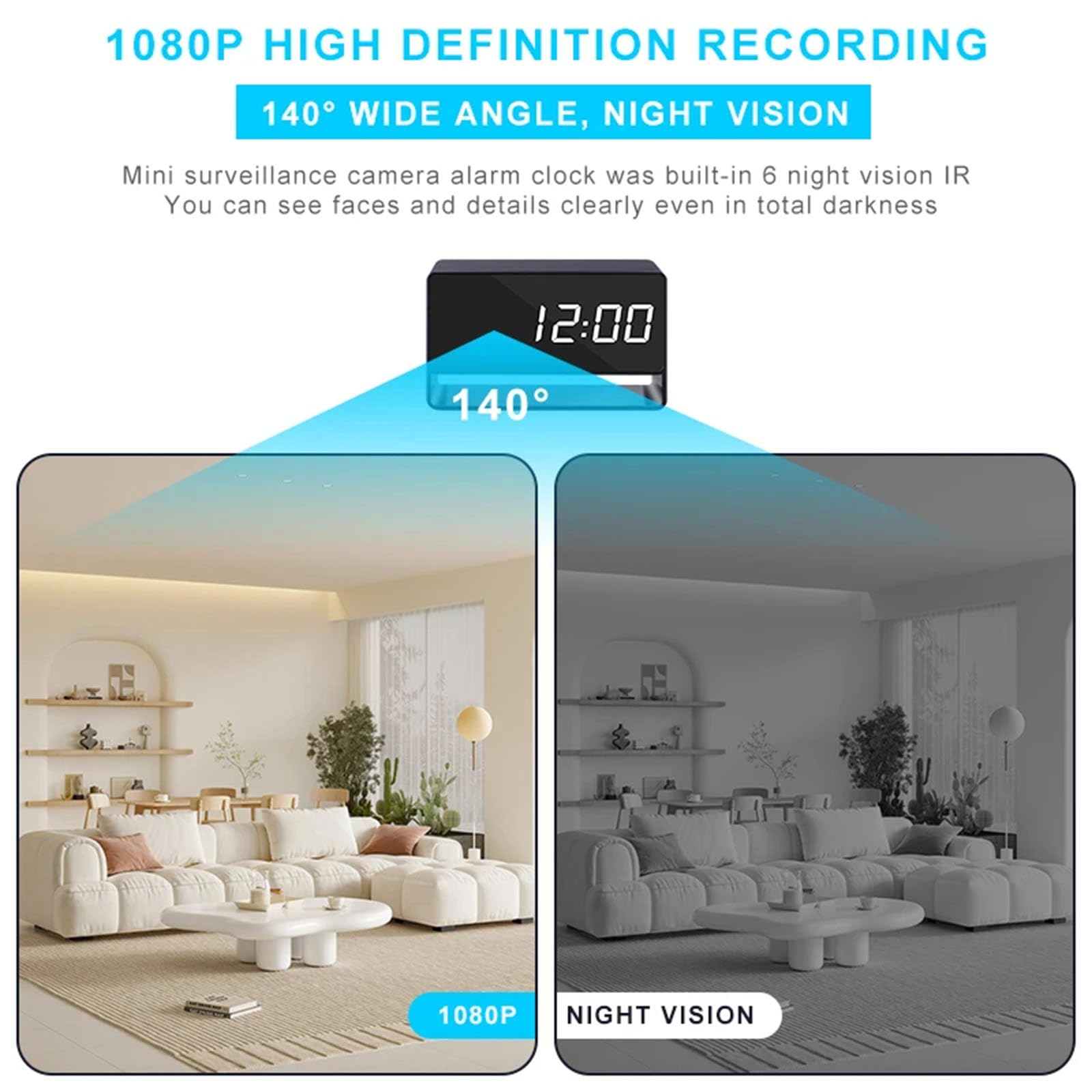 FKINGLRK 1080P Wireless Mini Full HD Digital Clock Camera with Night Vision - WiFi Remote Monitoring & Motion Detection for Home Security - Perfect for Baby Monitoring, Pet Watching, and Indoor Surveillance