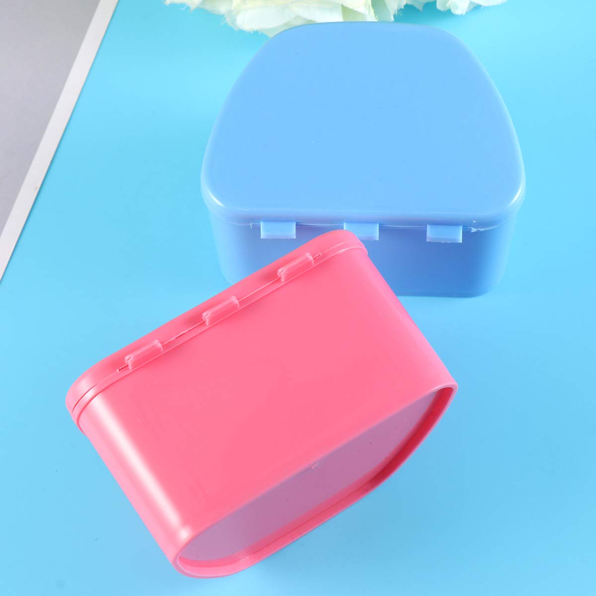 ARTIBETTER 2-Pack Pink Denture Cleaner Case with Cover & Brush - Travel-Friendly Denture Bath Container for Retainers, Dentures, and Mouthguards - Perfect for Home, Travel, and Daily Oral Care