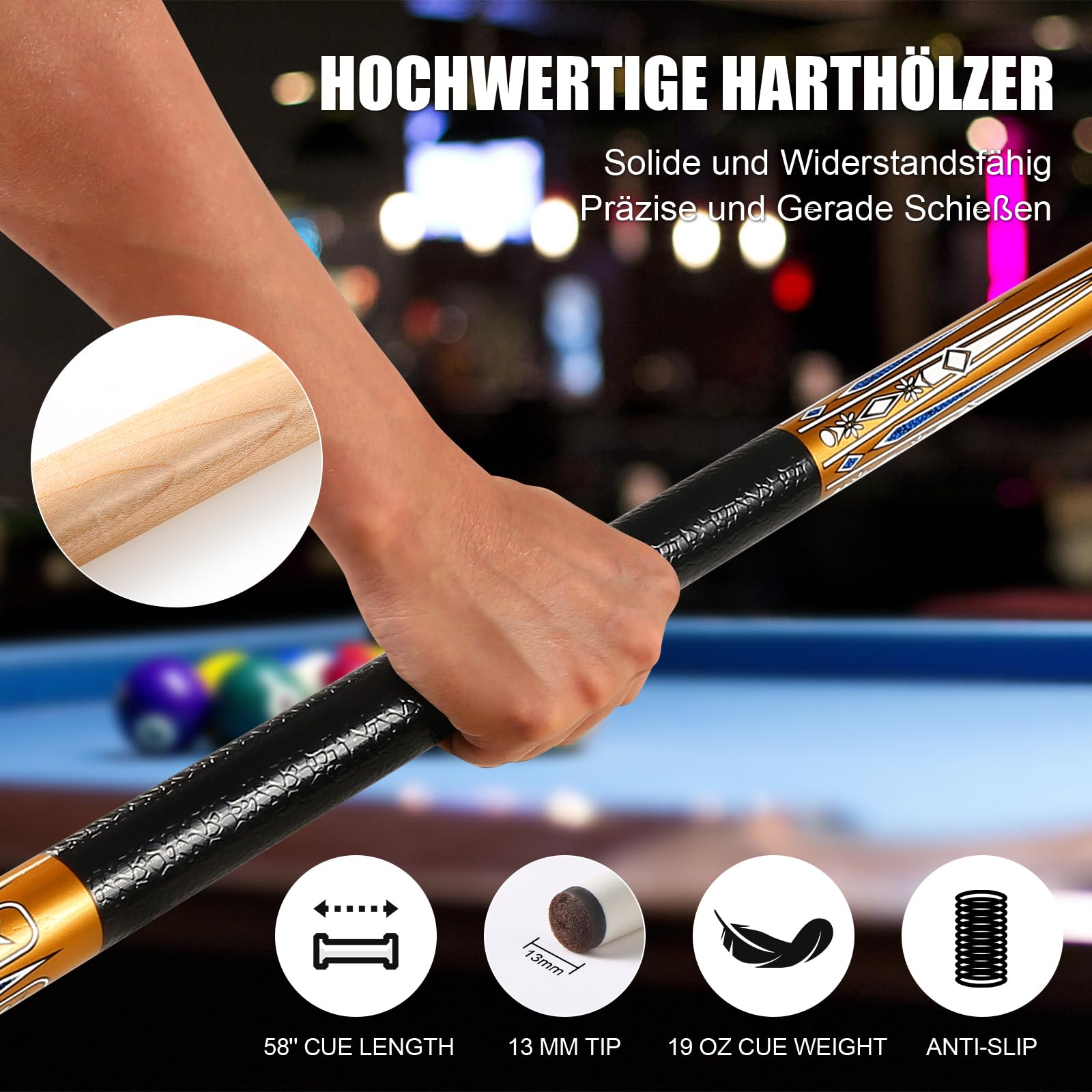 ASMPCUE 58 Inch 19 Oz Professional Pool Cue Stick - Hardwood Billiard Cue with 13mm Tip for Serious Players | Perfect for Tournament Play & Home Pool Tables