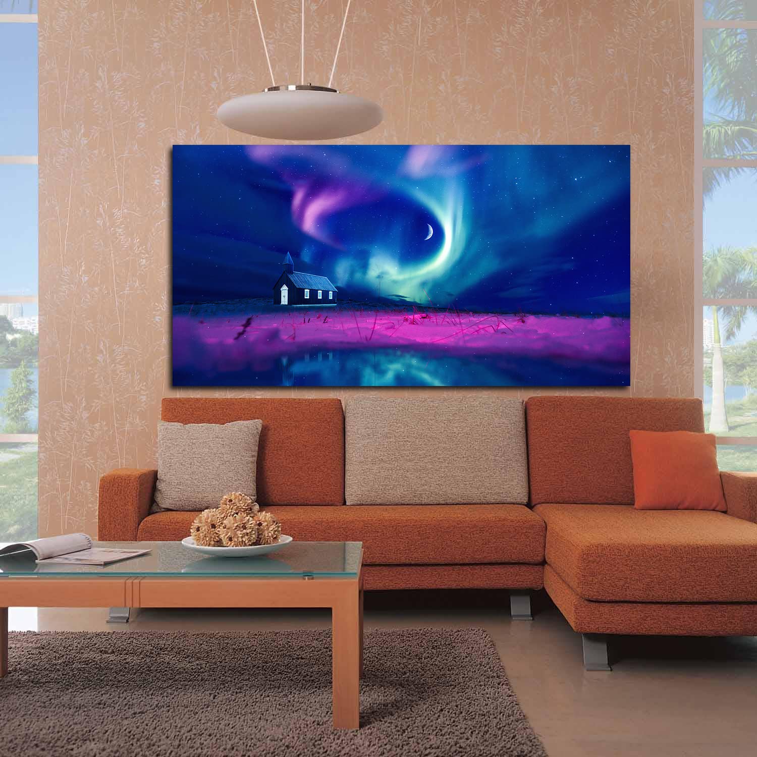 Aurora Borealis Canvas Wall Art - Northern Lights Painting for Home & Office Decor