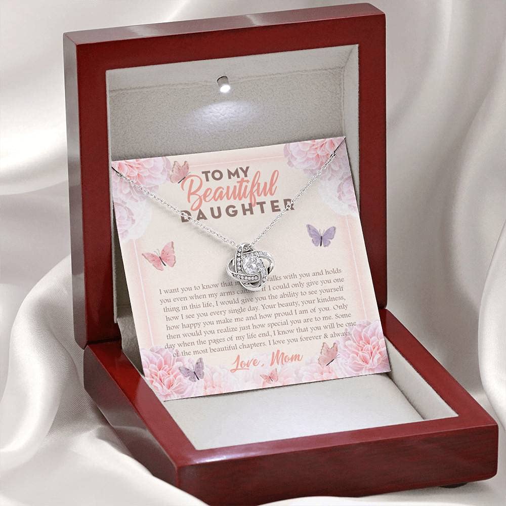 My Heart Walks with You Love Knot Necklace - Mother to Daughter Jewelry Gift, Sterling Silver Pendant for Women, Perfect for Birthdays, Graduation & Mother's Day | Elegant Keepsake for Special Moments