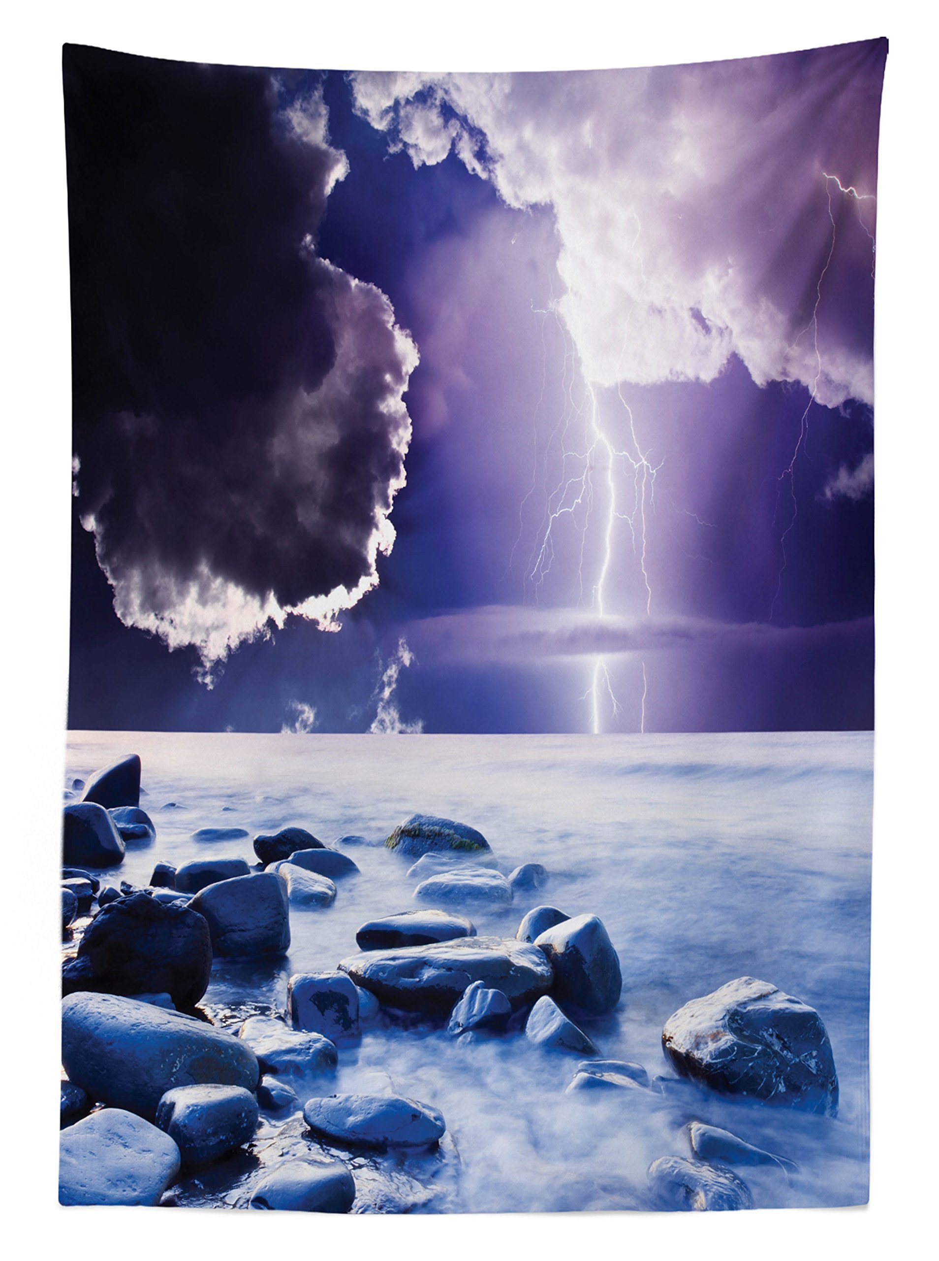 Ambesonne Waterproof Outdoor Tablecloth - Dark Rain Clouds & Thunder Sky Design, Washable Picnic Table Cover 58x84 Inches, Blue Purple - Perfect for Backyard BBQs, Camping & Outdoor Dining