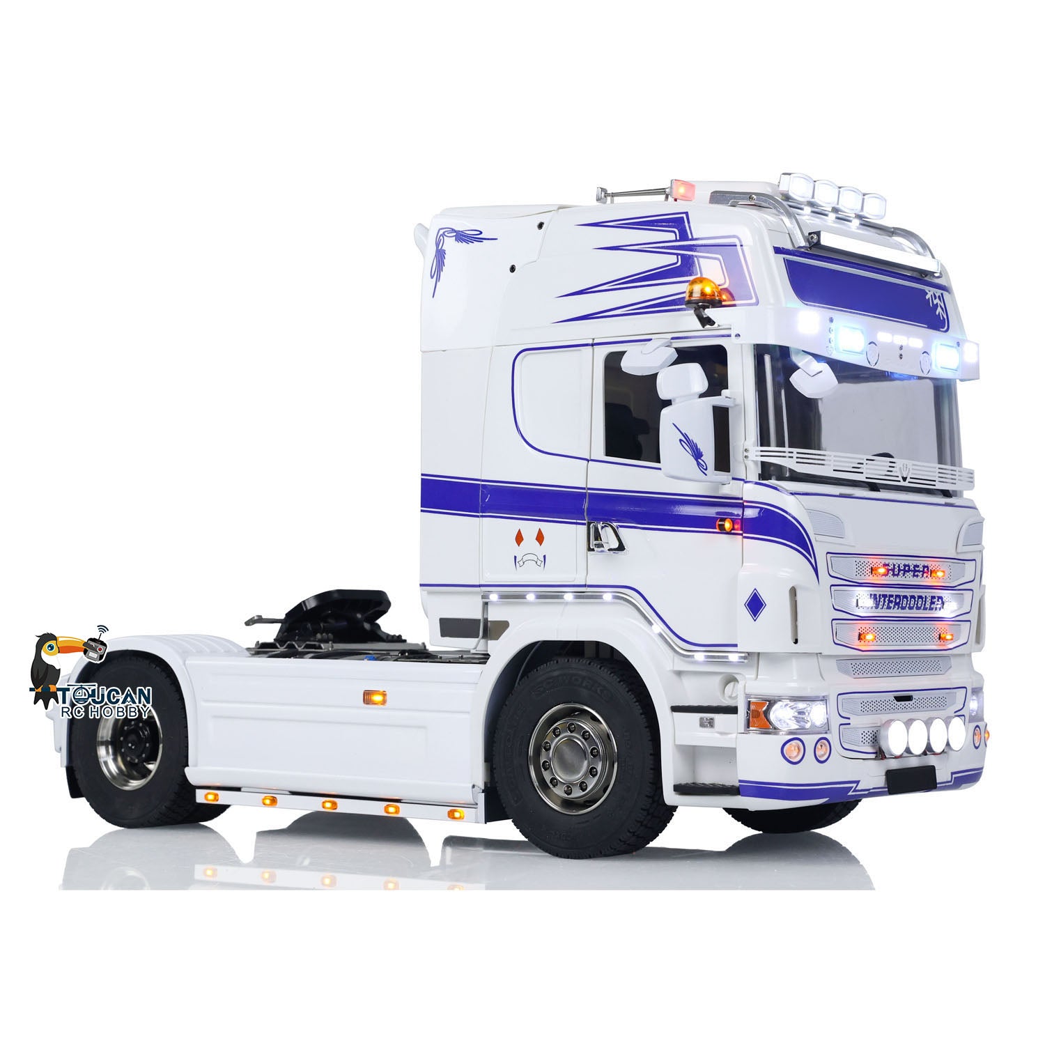 1/14 Scale Custom RC Tractor Truck 4x4 RTR with Metal Chassis, Smoke Effect, 3-Speed Gearbox, LED Lights & Sound - ST8 Radio Control for Off-Road Adventure and Construction Site Play