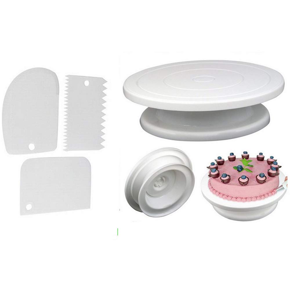 Hofumix 12-Inch Cake Turntable Stand - Premium Cake Decorating Spinner with 3 Icing Smoothers - Heavy Duty Baking Supplies for Cake, Cookie & Dessert Decorating - Perfect for Home Bakers & Professional Chefs