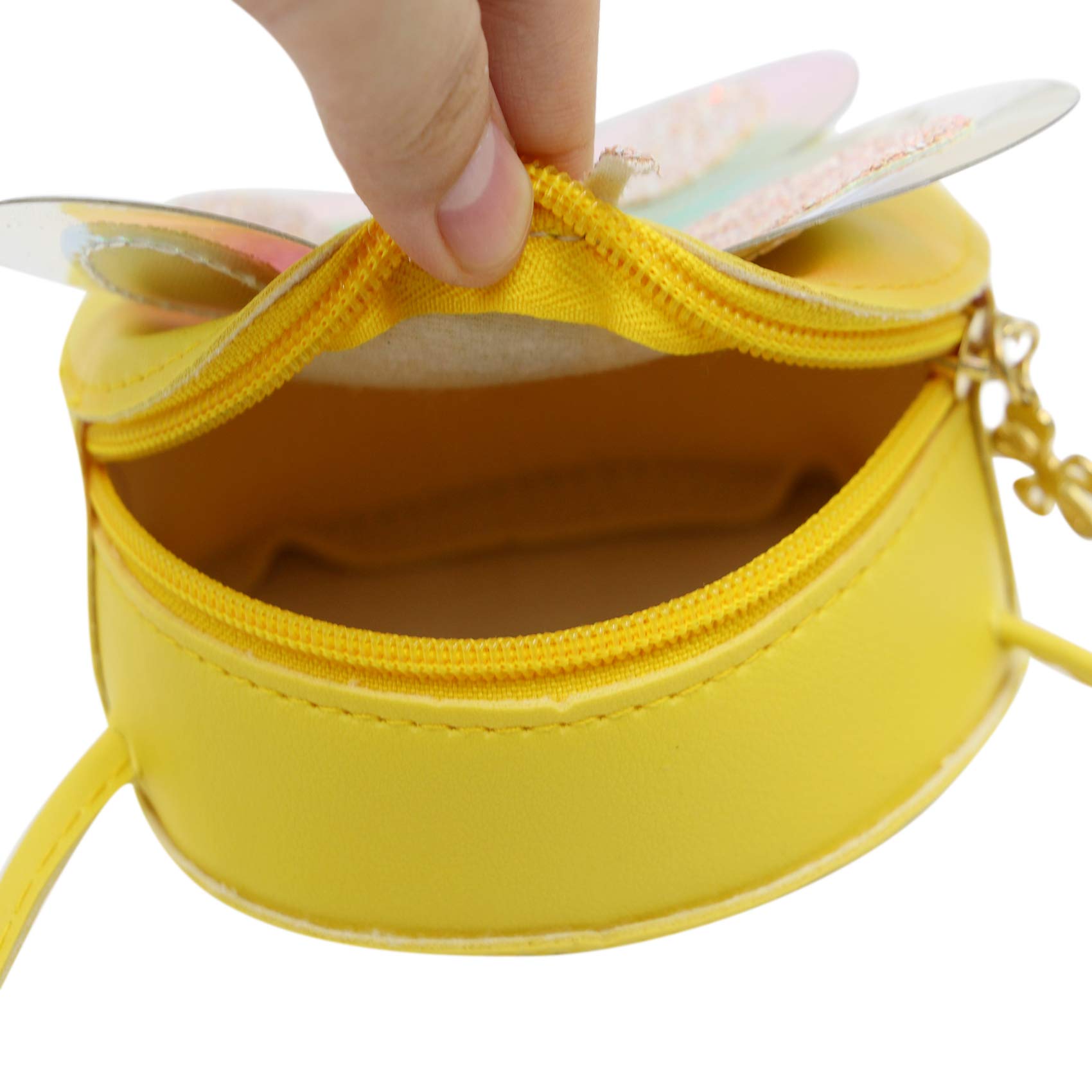 Women's Small PU Leather Crossbody Bag with Glitter Butterfly Wings - Mini Coin Purse Wallet for Women - Fashionable Yellow Shoulder Bag for Parties, Travel & Daily Use