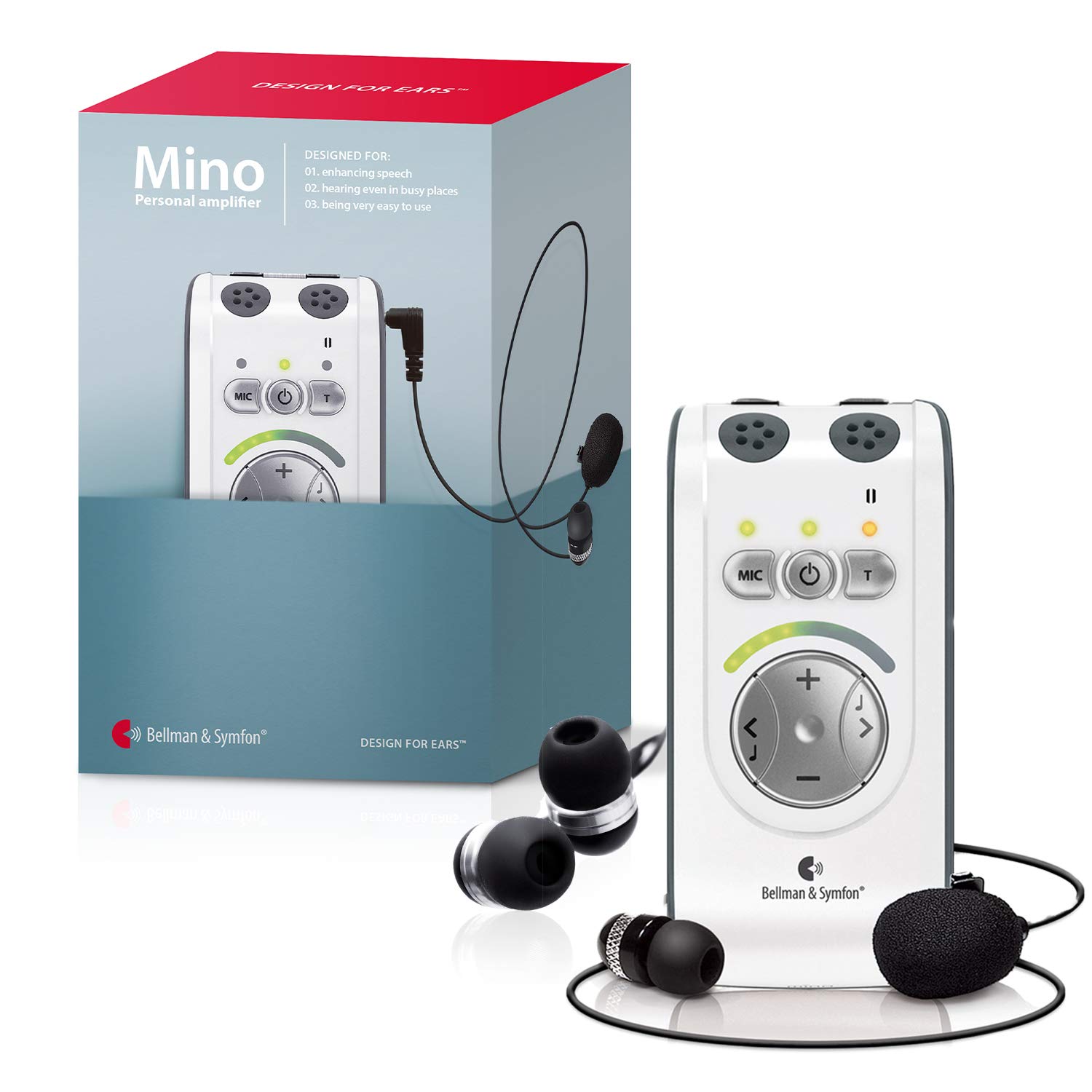 Bellman & Symfon Mino Personal Hearing Amplifier - Wireless Sound Amplification Device with Earbuds & Microset for Hearing Assistance - Digital Audio Enhancer, Pocket-Sized & Easy to Use - Perfect for TV Watching, Conversations & Outdoor Activities