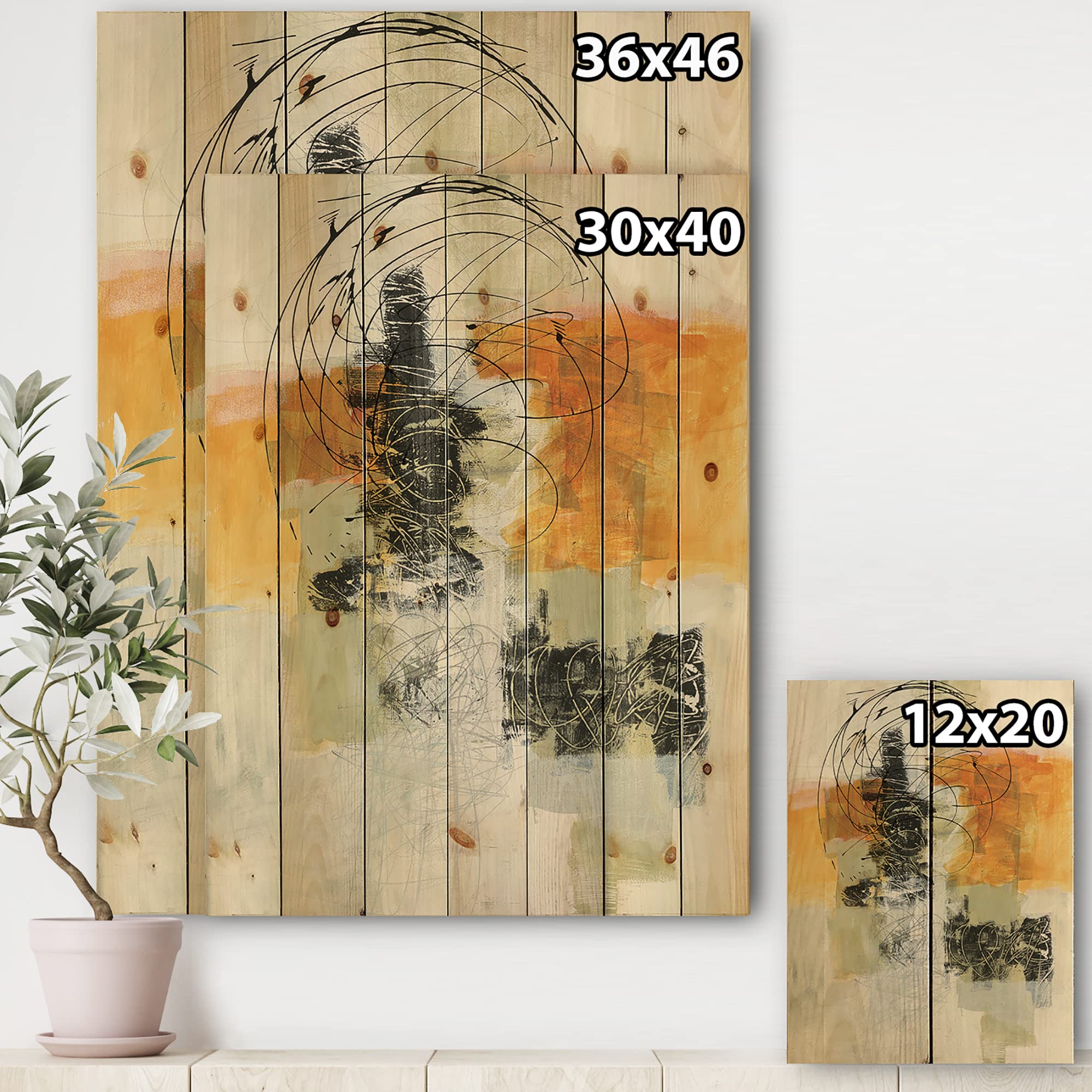 Modern Abstract Wood Wall Art - Glamorous Yellow & Black Contemporary Wood Wall Decor, Large Pine Wood Wall Panels for Living Room, Bedroom & Office Decor
