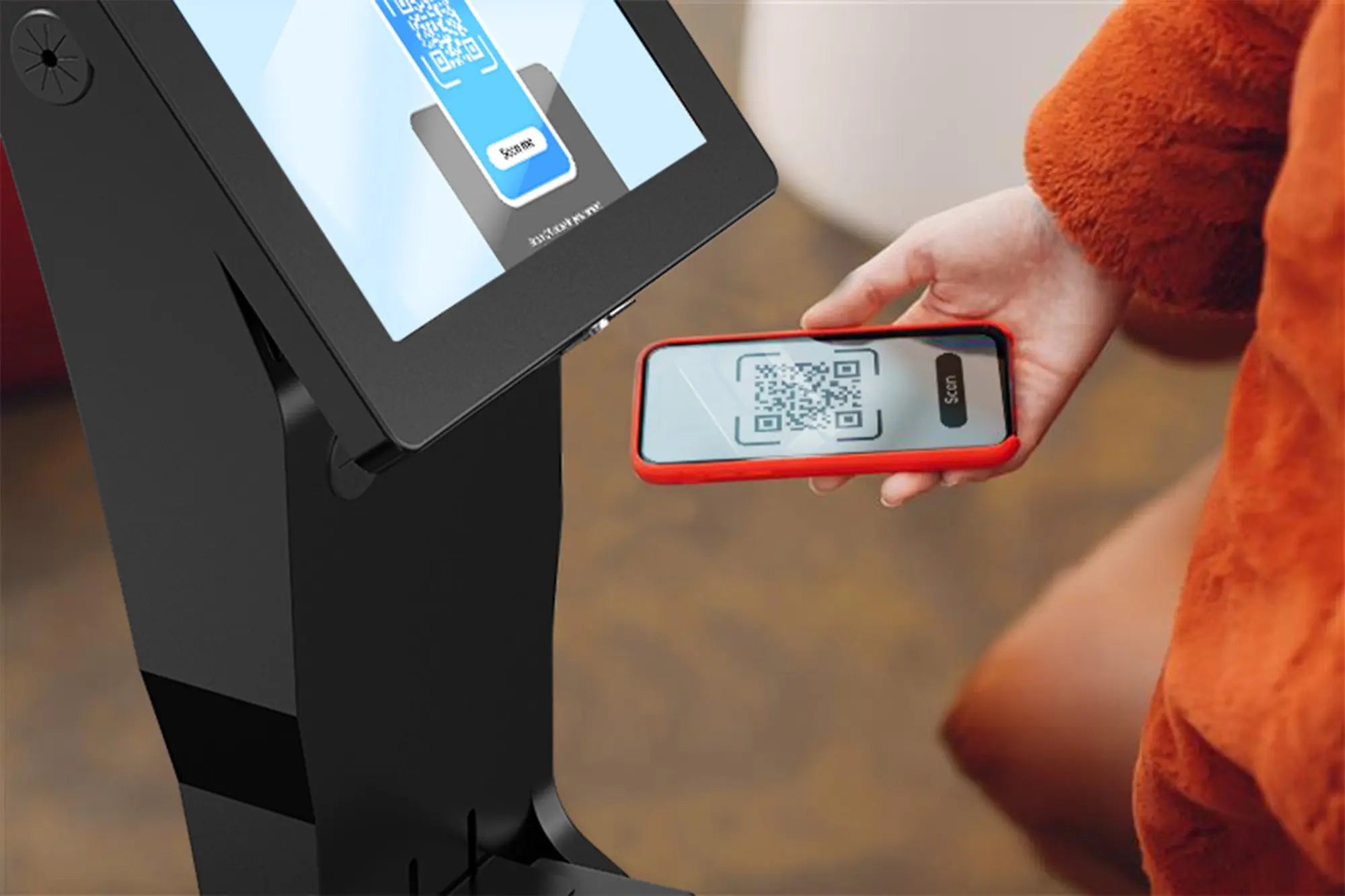 Sleek White Floor Stand with Printer Slot & Security Enclosure - Integrated Honeywell 2D Barcode Scanner for Retail Stores, Warehouses & Checkout Counters