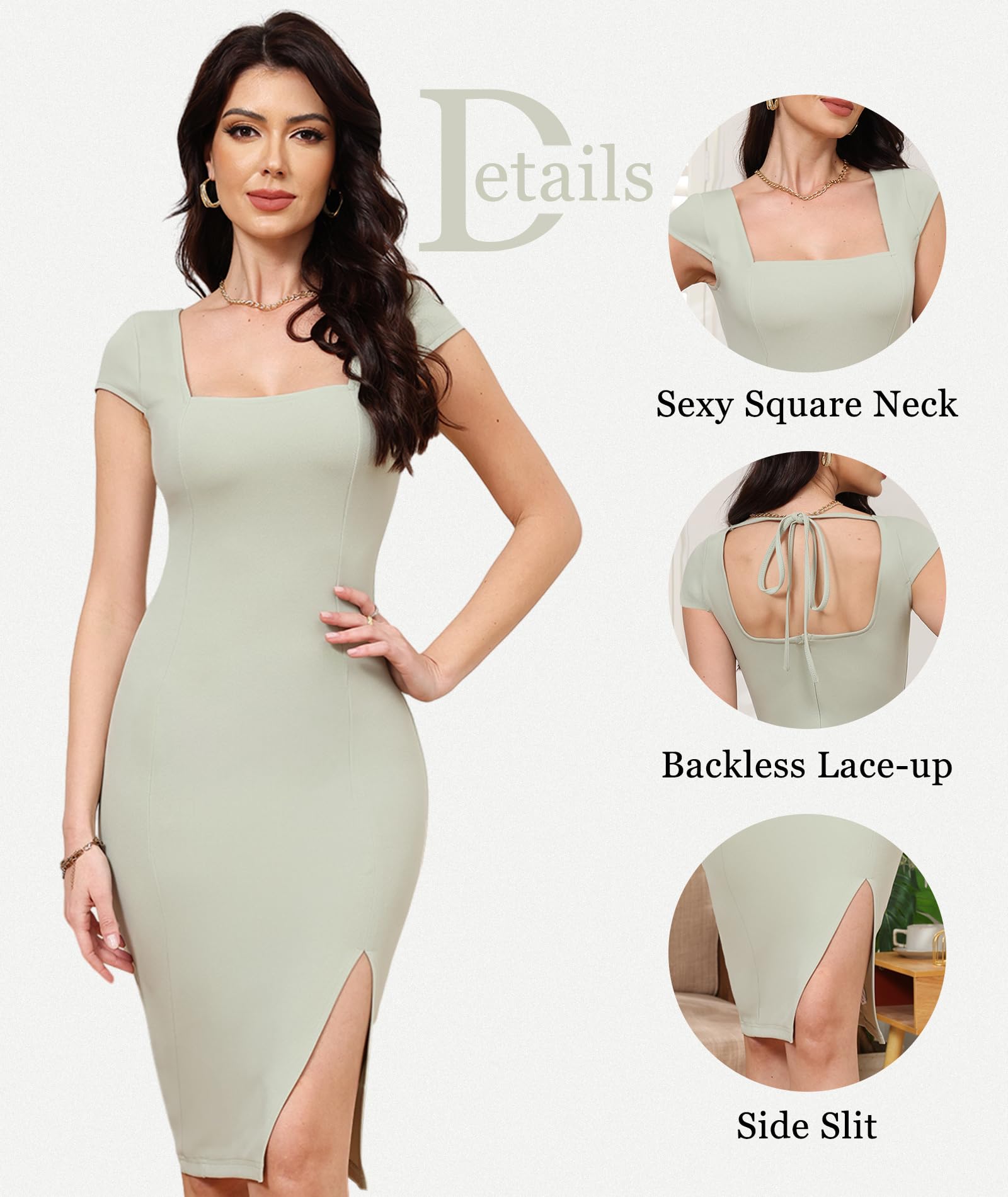 Sexy Square Neck Backless Tie Side Slit Party Dress for Women - Elegant Clubwear for Night Out, Date Night & Special Occasions
