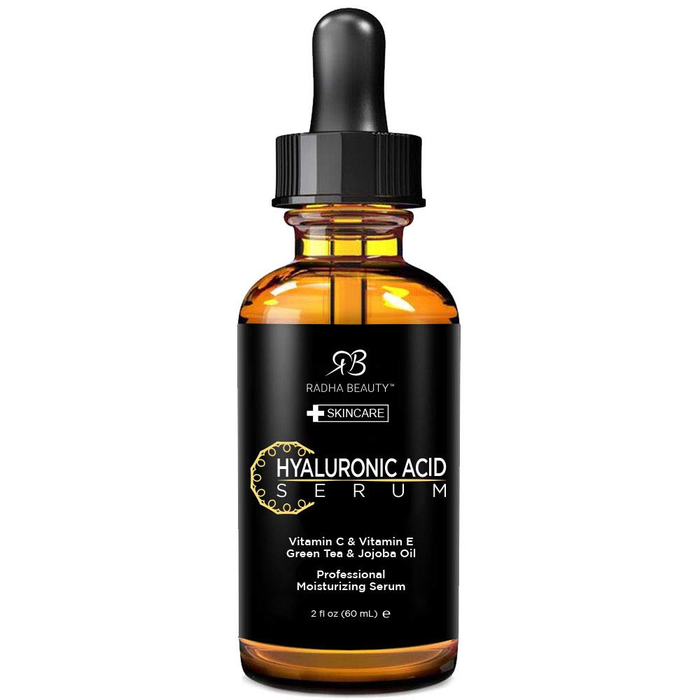 Radha Beauty Hyaluronic Acid Serum for Face - 2 fl oz with Vitamin C, E, Green Tea & Jojoba Oil - Anti-Aging Moisturizer for Wrinkles & Fine Lines - Deep Hydration for Dry Skin - Perfect for Night Routine & Daily Skincare Regimen