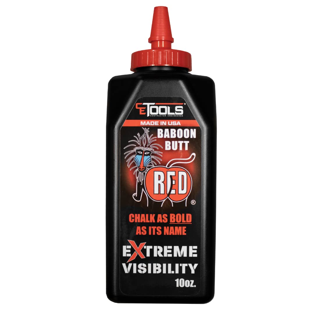 CE TOOLS Baboon Butt Red® High-Visibility Marking Chalk - 10 oz (283.5g) | USA-Made Construction Chalk for Chalk Lines | Water-Resistant, Long-Lasting | Ideal for Outdoor Work, Surveying & DIY Projects