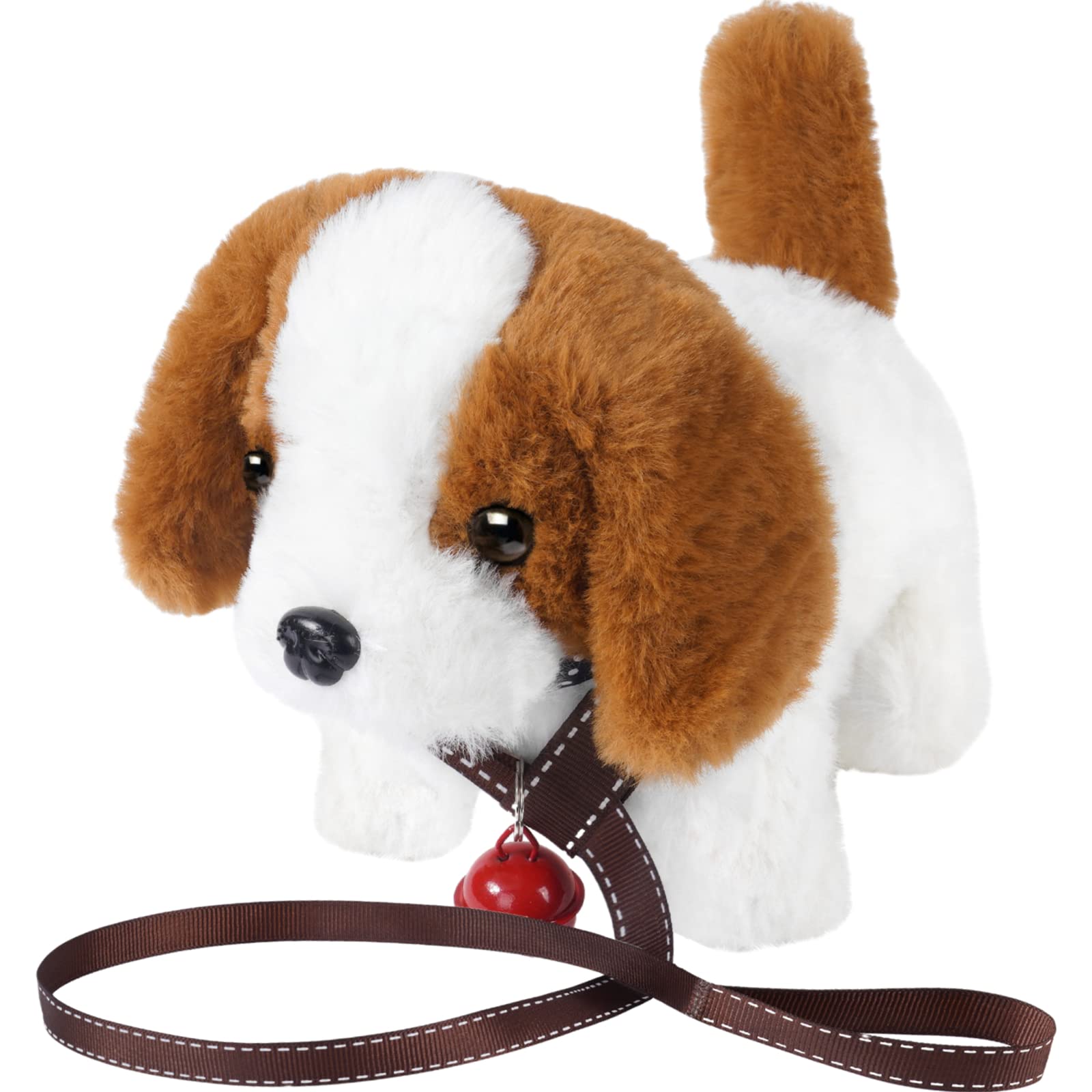 OSDUE Interactive Plush Dog Toy with Shaking Tail & Walking - Electronic Puppy Toy for Early Education & Training | Fun Birthday Gift for Dogs with Leash & Bell | Perfect for Playtime, Training & Cuddling