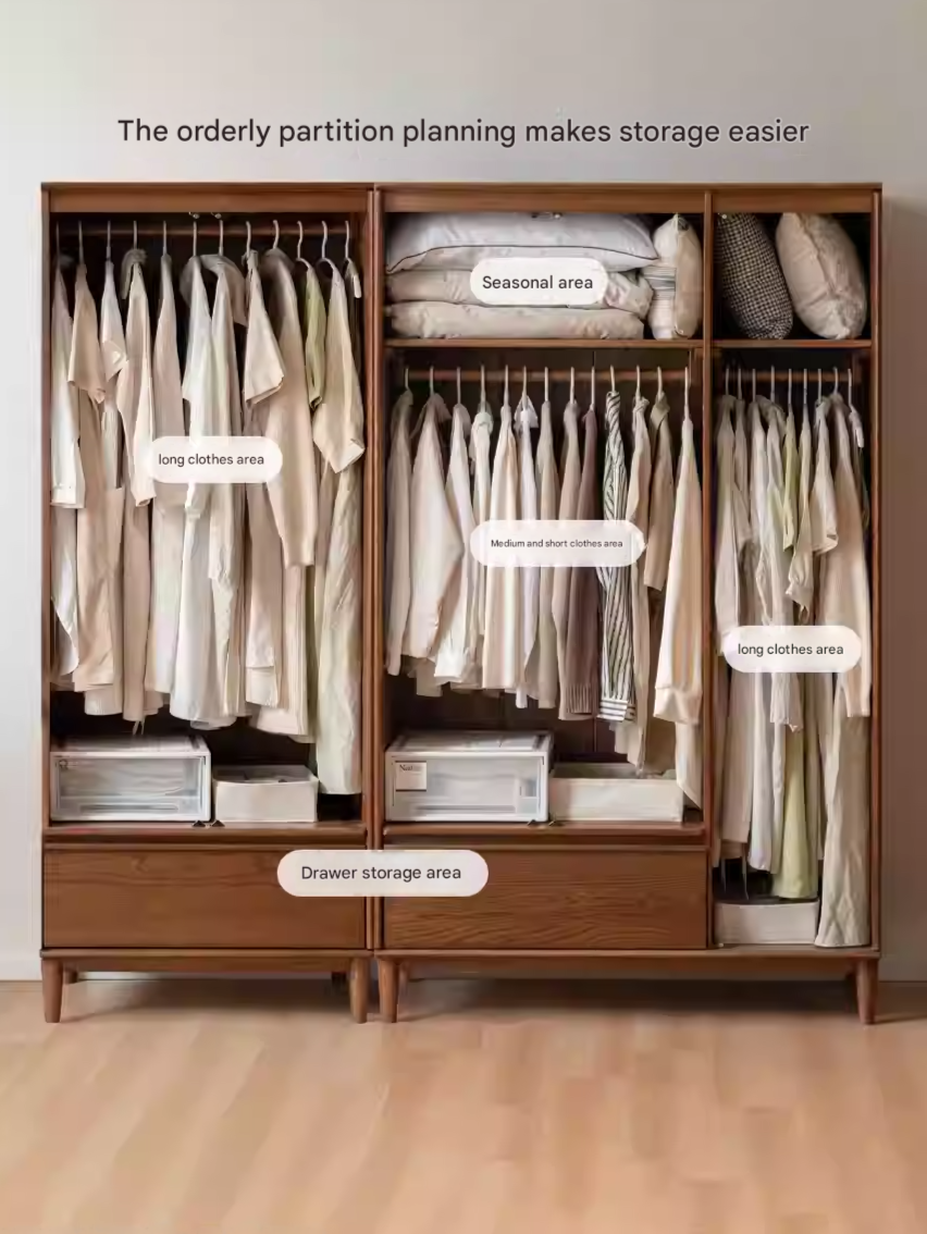 Oak Solid Wood Modern Off Floor Wardrobe - Stylish Freestanding Closet for Bedroom, Living Room & Office Storage