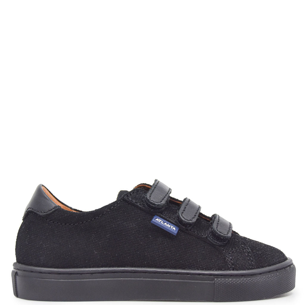 **Atlanta Moccasin Black Twill Velcro Sneakers for Men - Comfortable Slip-On Shoes for Casual Wear & Walking**