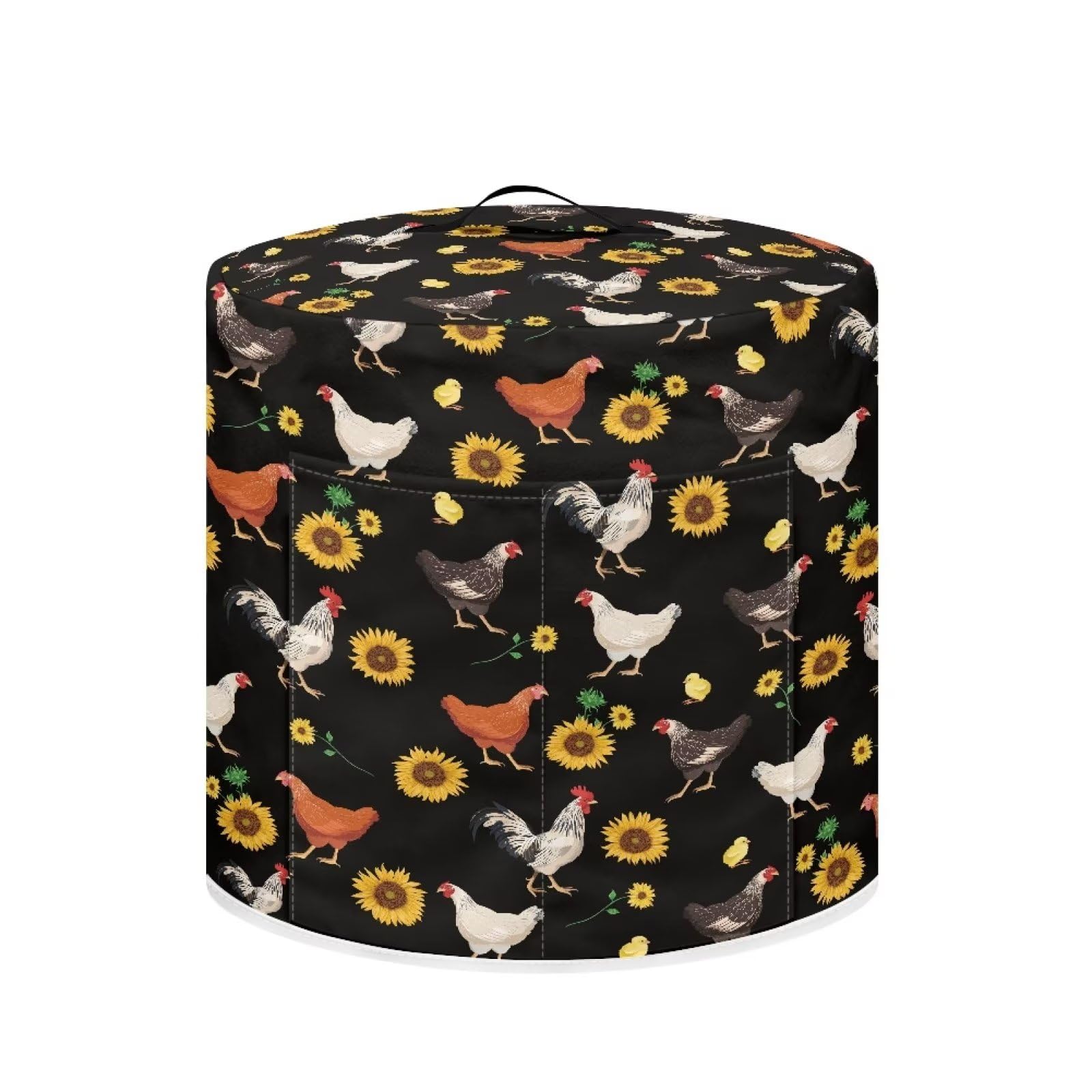 8 Qt Insulated Pressure Cooker Cover - Universal Fit for Rice Cooker, Air Fryer & Slow Cooker - Dust Protection with Convenient Pocket for Utensils & Recipes (Chicken Sunflower Black) - Perfect for Kitchen Storage & Appliance Protection