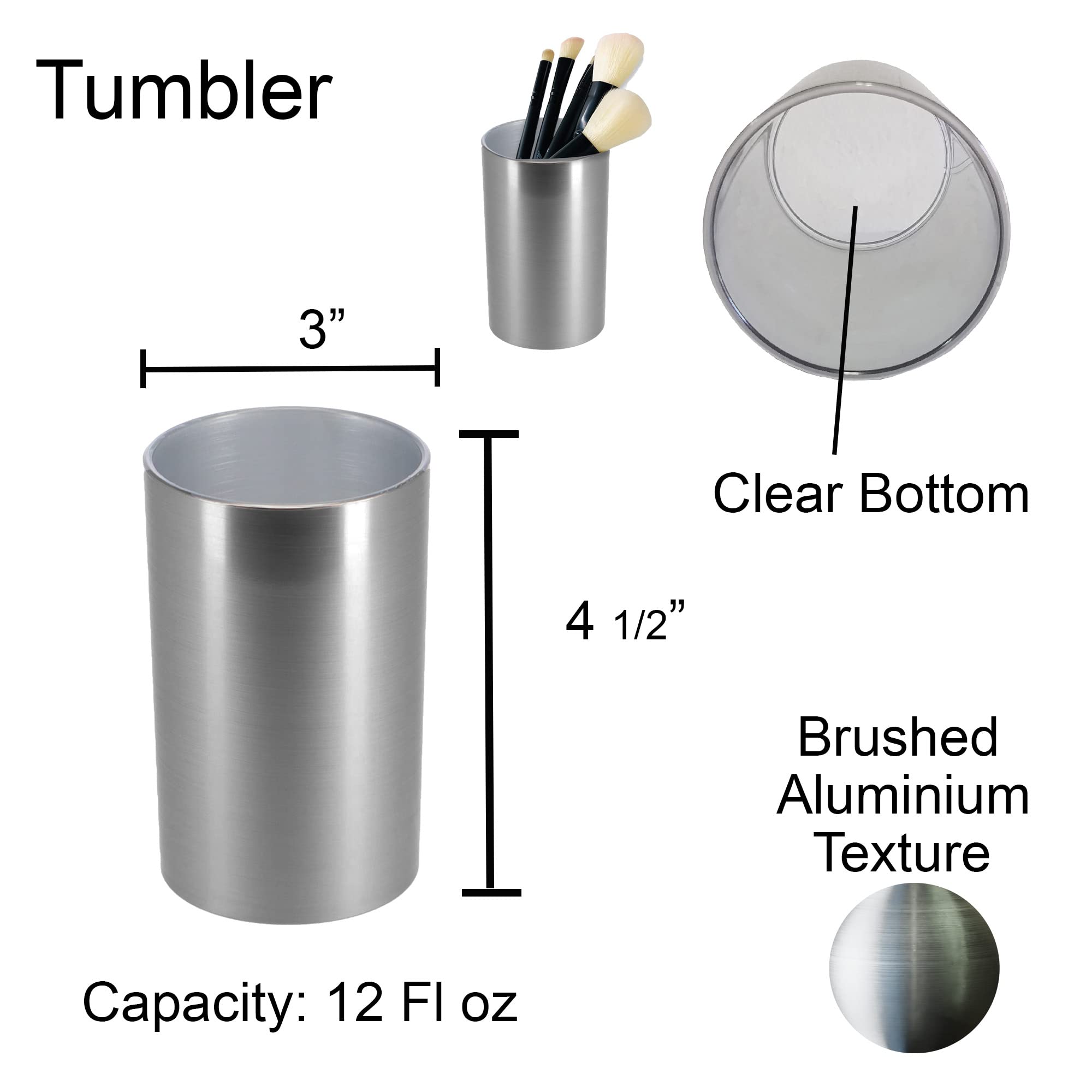 Brushed Aluminum Bathroom Tumbler Cup Holder & Toothbrush Organizer - NOUMEA - Perfect for Bathroom Countertop, Vanity, and Shower Storage Organization