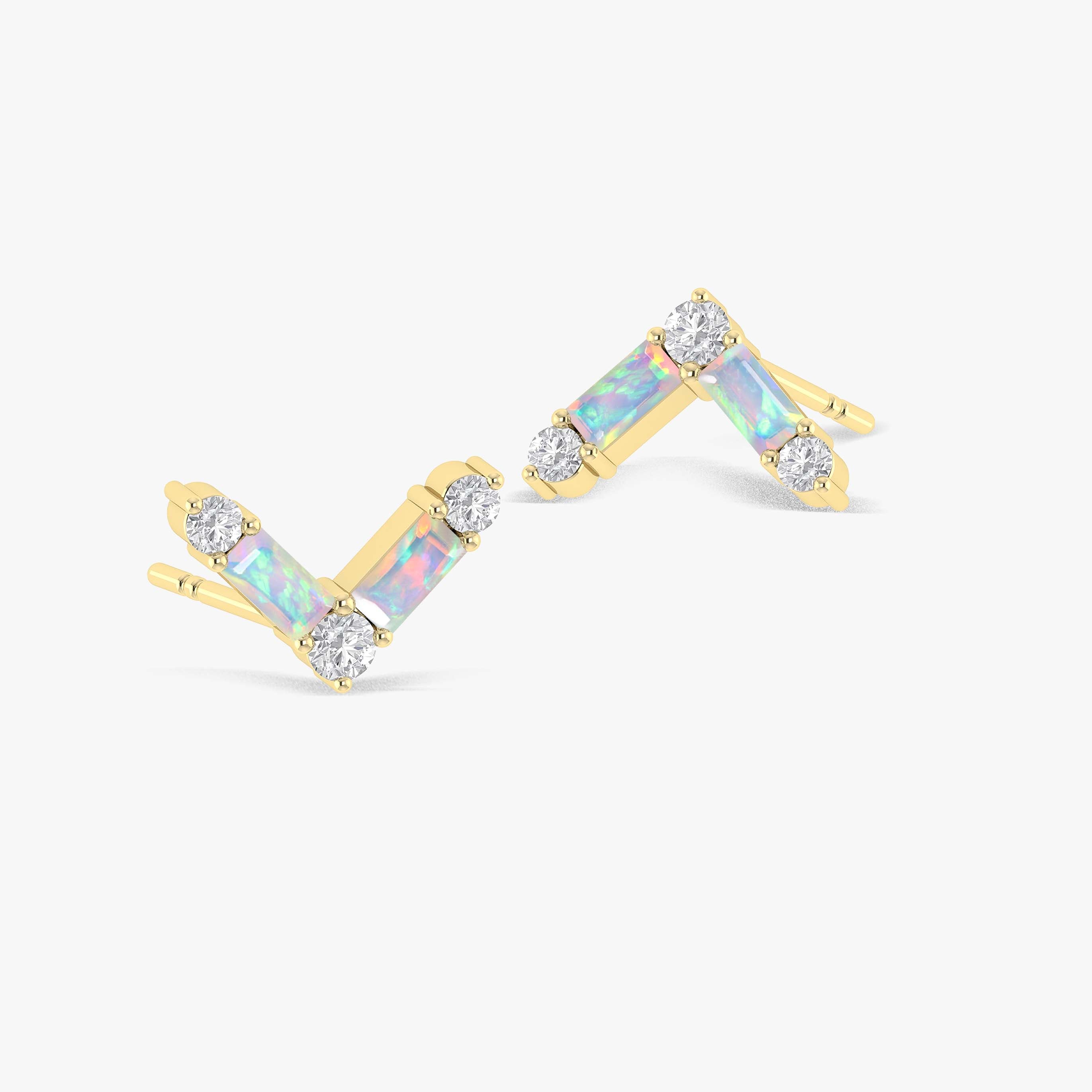 White Opal AV Style Stud Earrings - Dainty Minimalist Jewelry for Women - Perfect for Everyday Wear, Office & Special Occasions