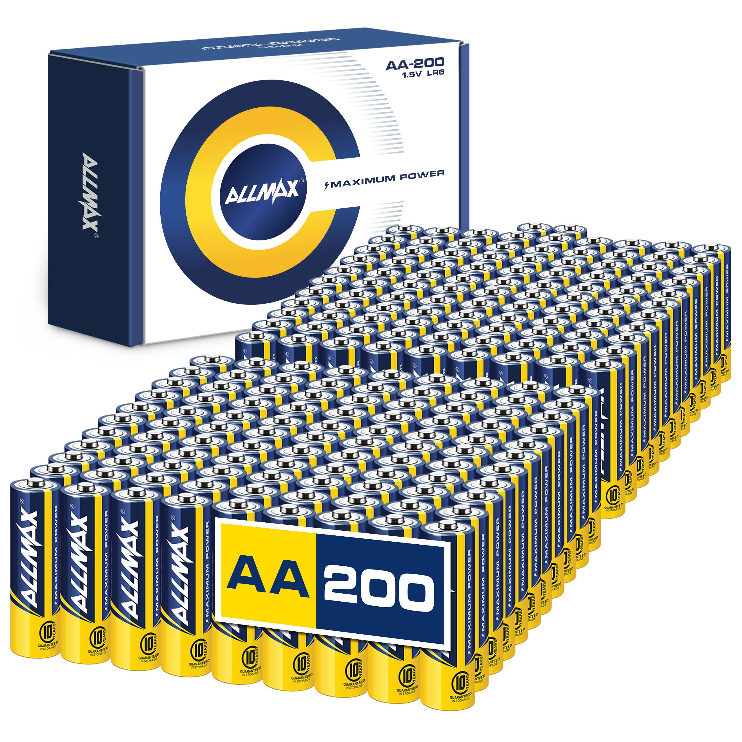 Allmax AA Maximum Power Alkaline Double A Batteries (200 Count Bulk Pack) – Ultra Long-Lasting 10-Year Shelf Life, Leakproof Design, 1.5V - Perfect for Toys, Flashlights, Remote Controls & Electronic Devices